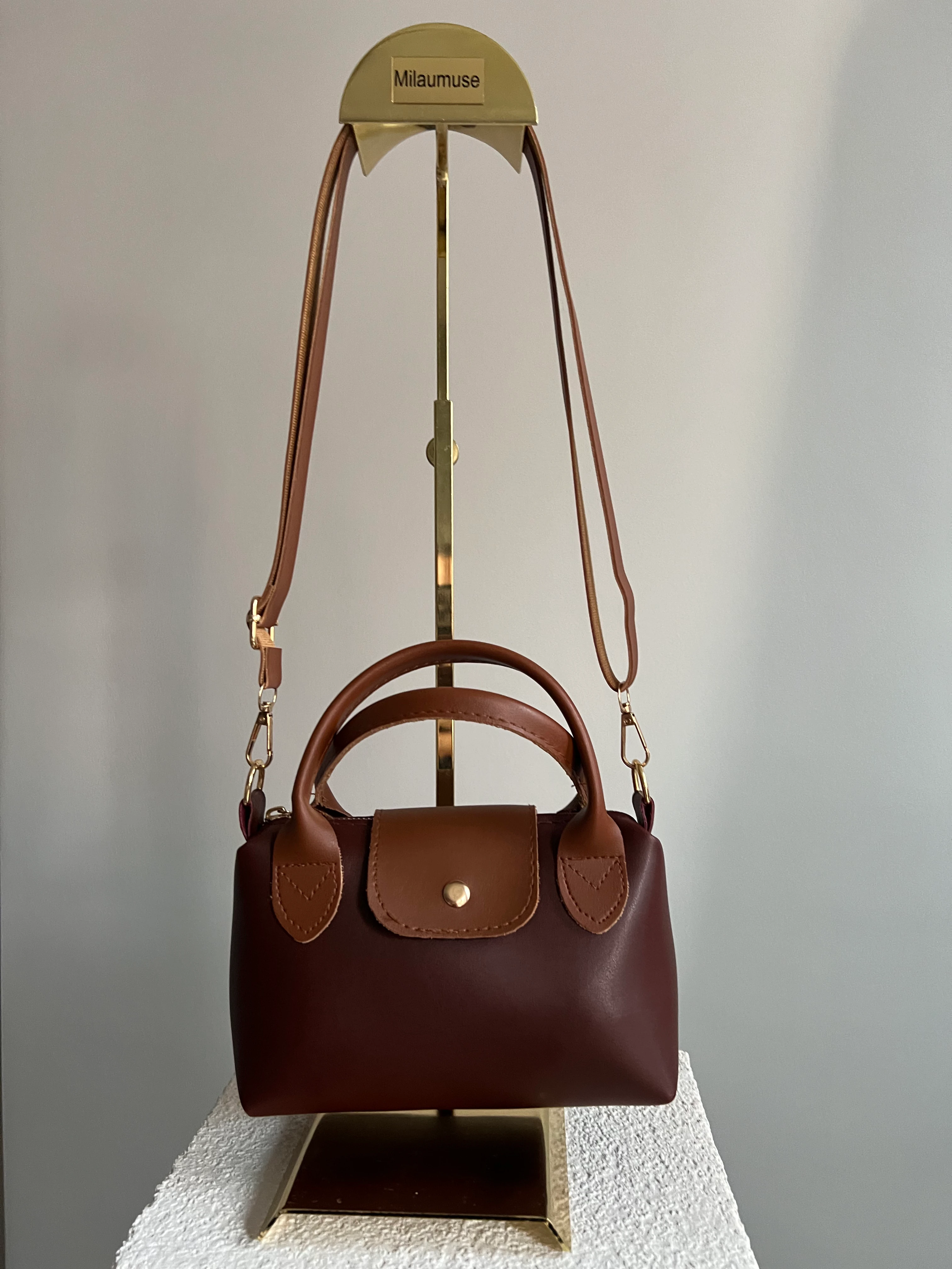 Helena El ve Çapraz Mini boy Deri Bayan Çanta Bordo