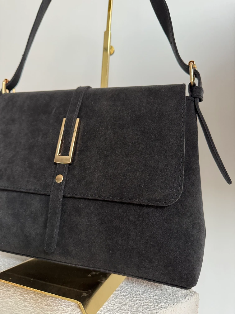 Burgos  Kapaklı Süet  Günlük  El ve omuz Bayan Çanta siyah