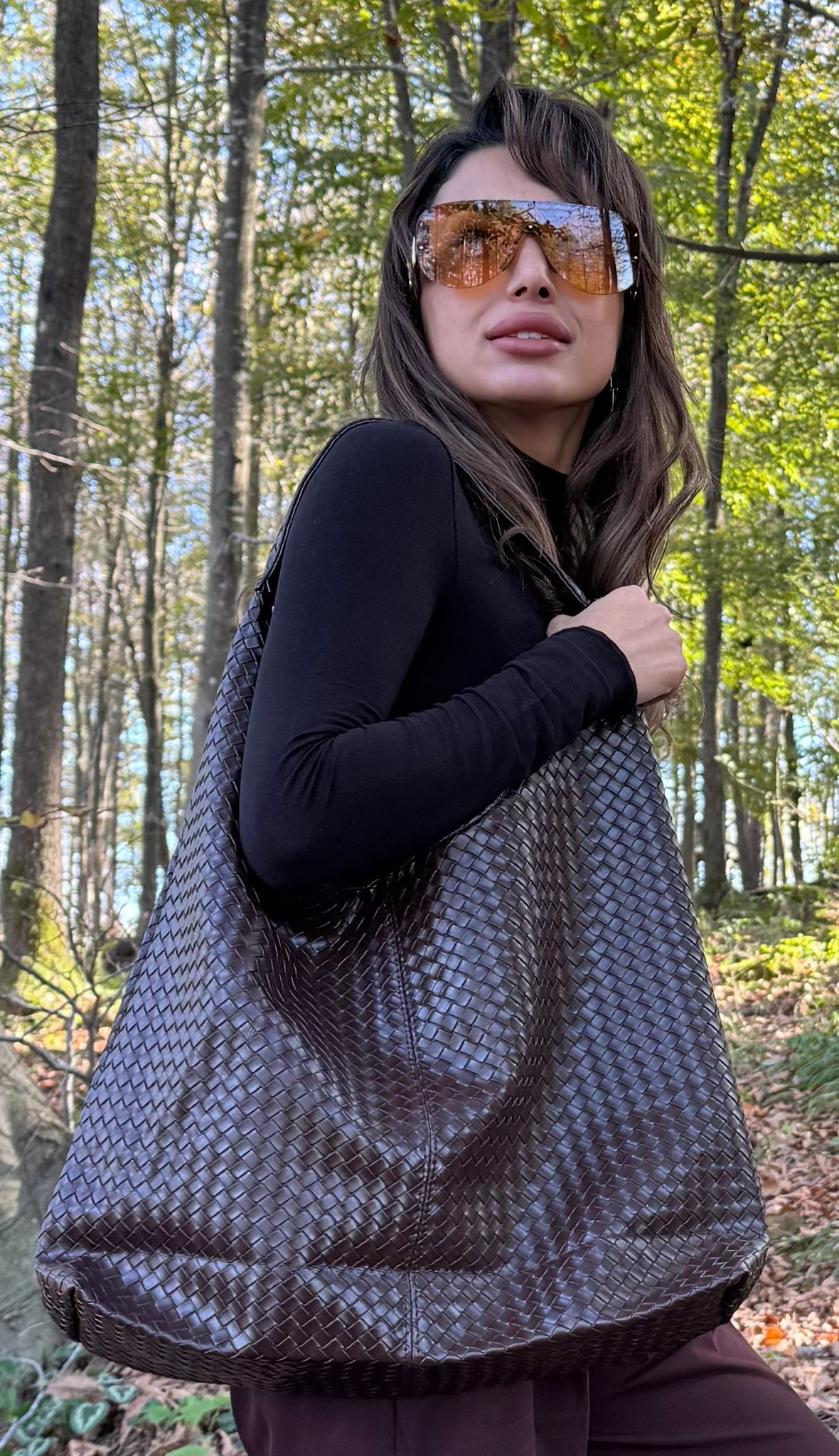 Morilton Tek kol Salaş El ve Omuz  Hasır Deri Bayan Çanta acı kahve