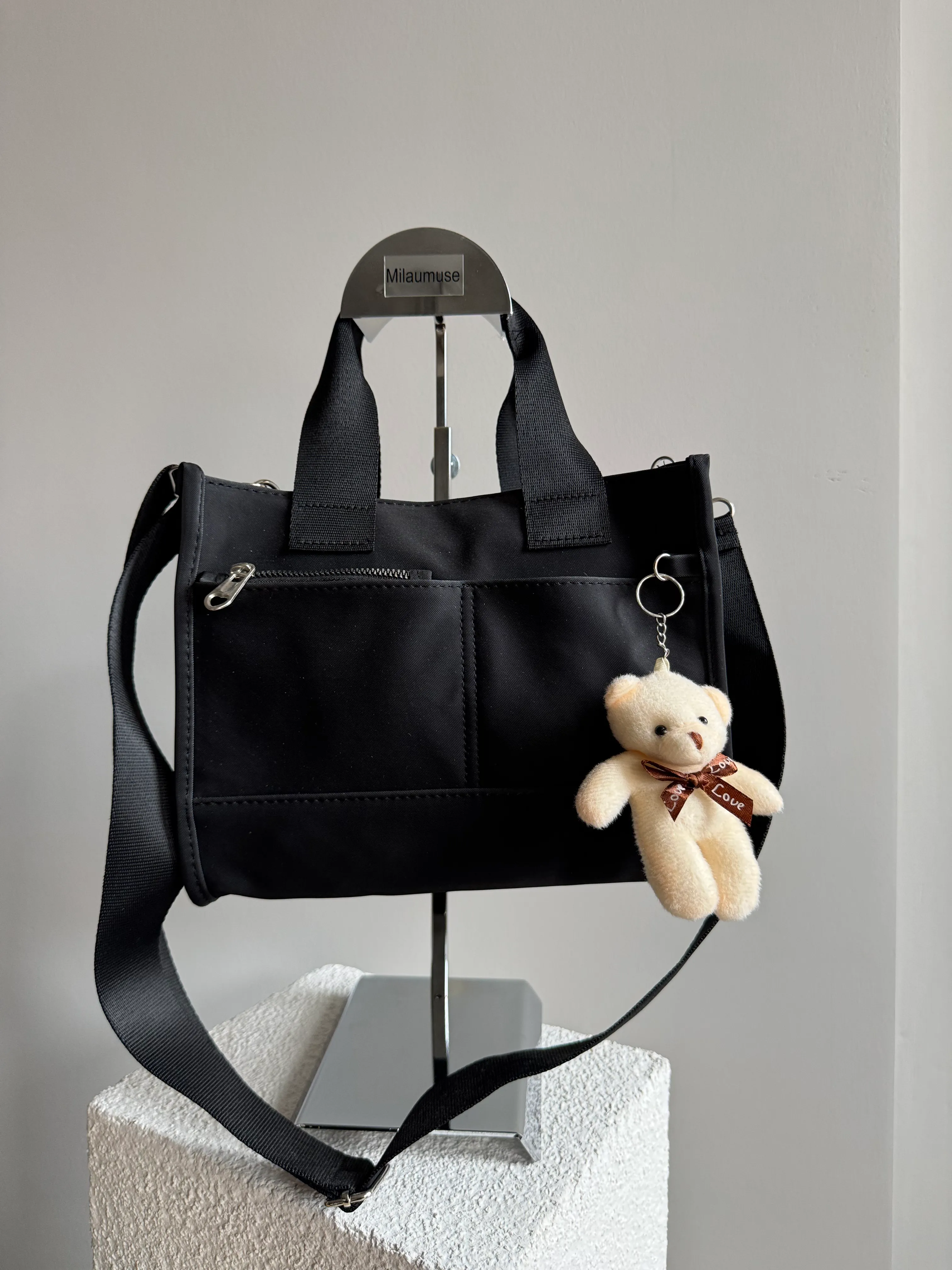 Belluno  El ve Çapraz Paraşüt Kumaş   Bayan Çanta Siyah