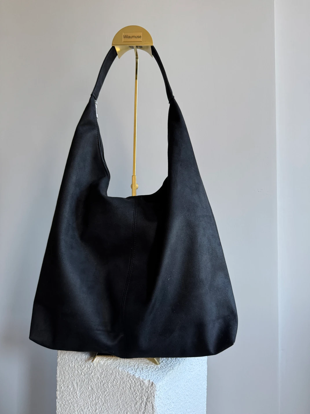 Tucson Tek Kol Günlük  El ve omuz Yumuşak Deri Bayan Çanta  Siyah Süet