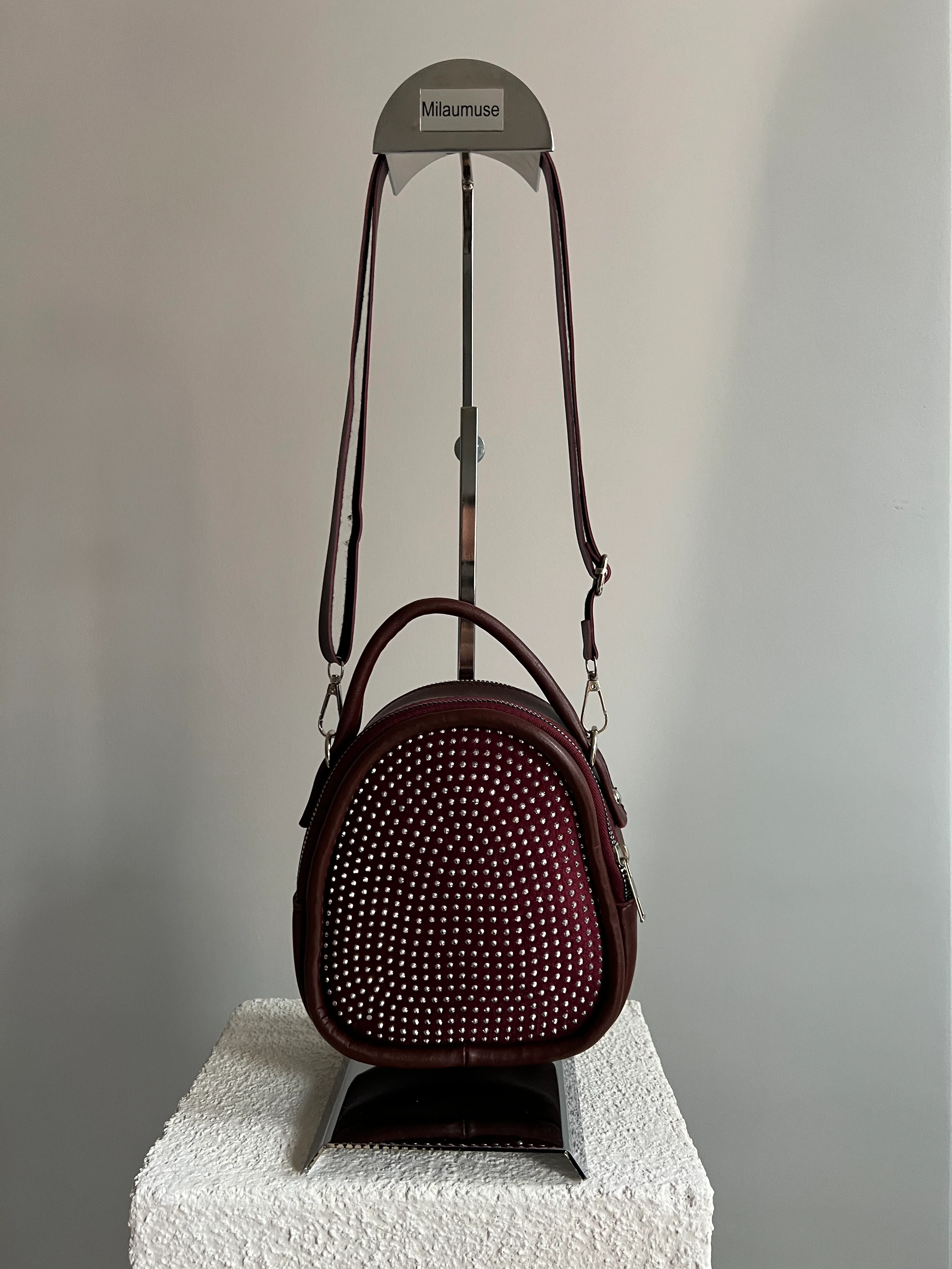 Piqua El ve Çapraz Mini boy Taşlı Bayan Çanta bordo