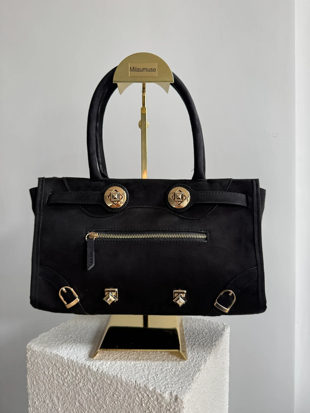 Mancha Süet Doku El ve Baget Bayan Çanta Siyah