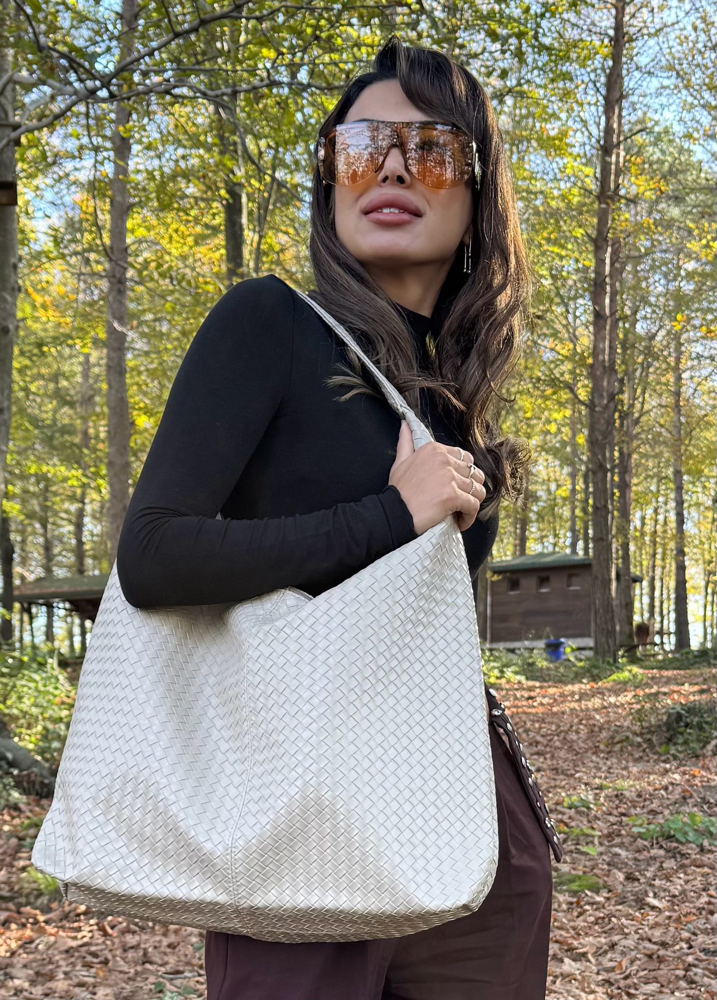 Morilton Tek kol Salaş El ve Omuz  Hasır Deri Bayan Çanta Bej