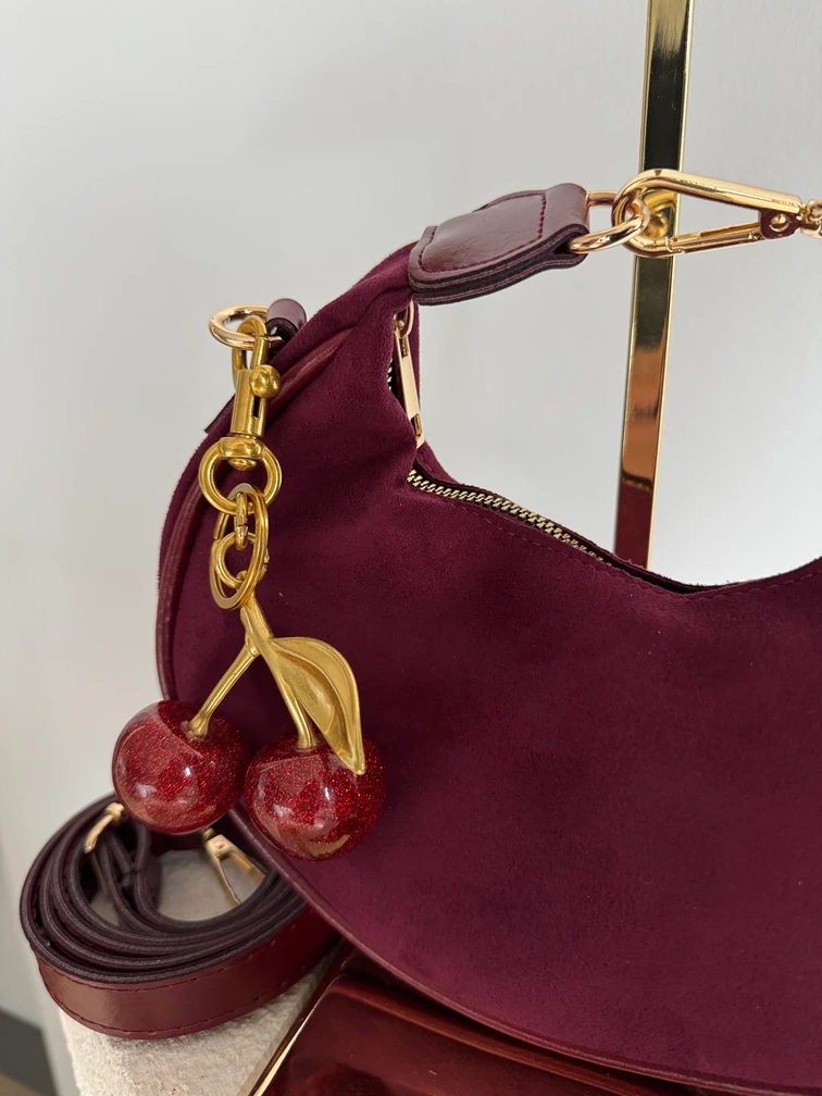 Cherry Deri  Baget veÇapraz Bayan Çanta bordo süet