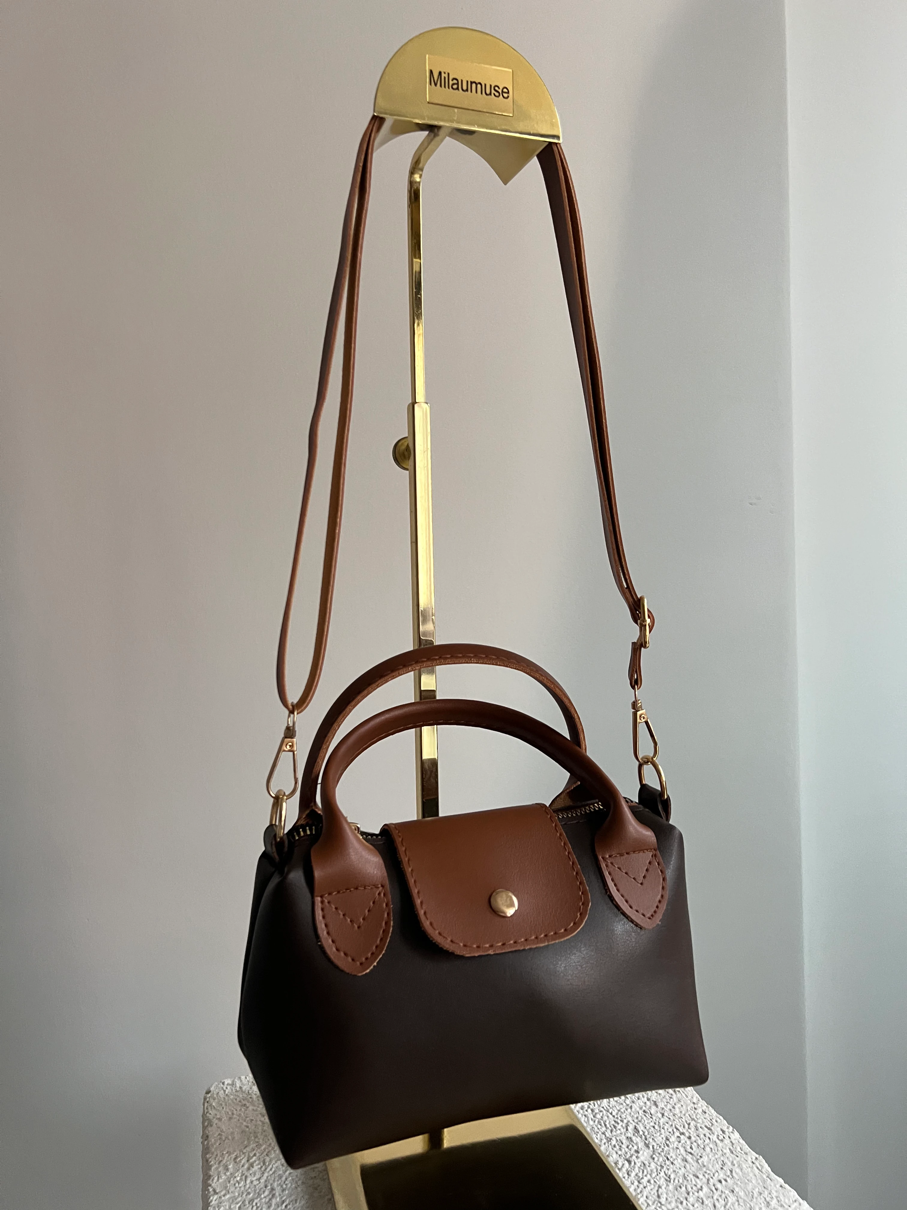 Helena El ve Çapraz Mini boy Deri Bayan Çanta Acıkahve