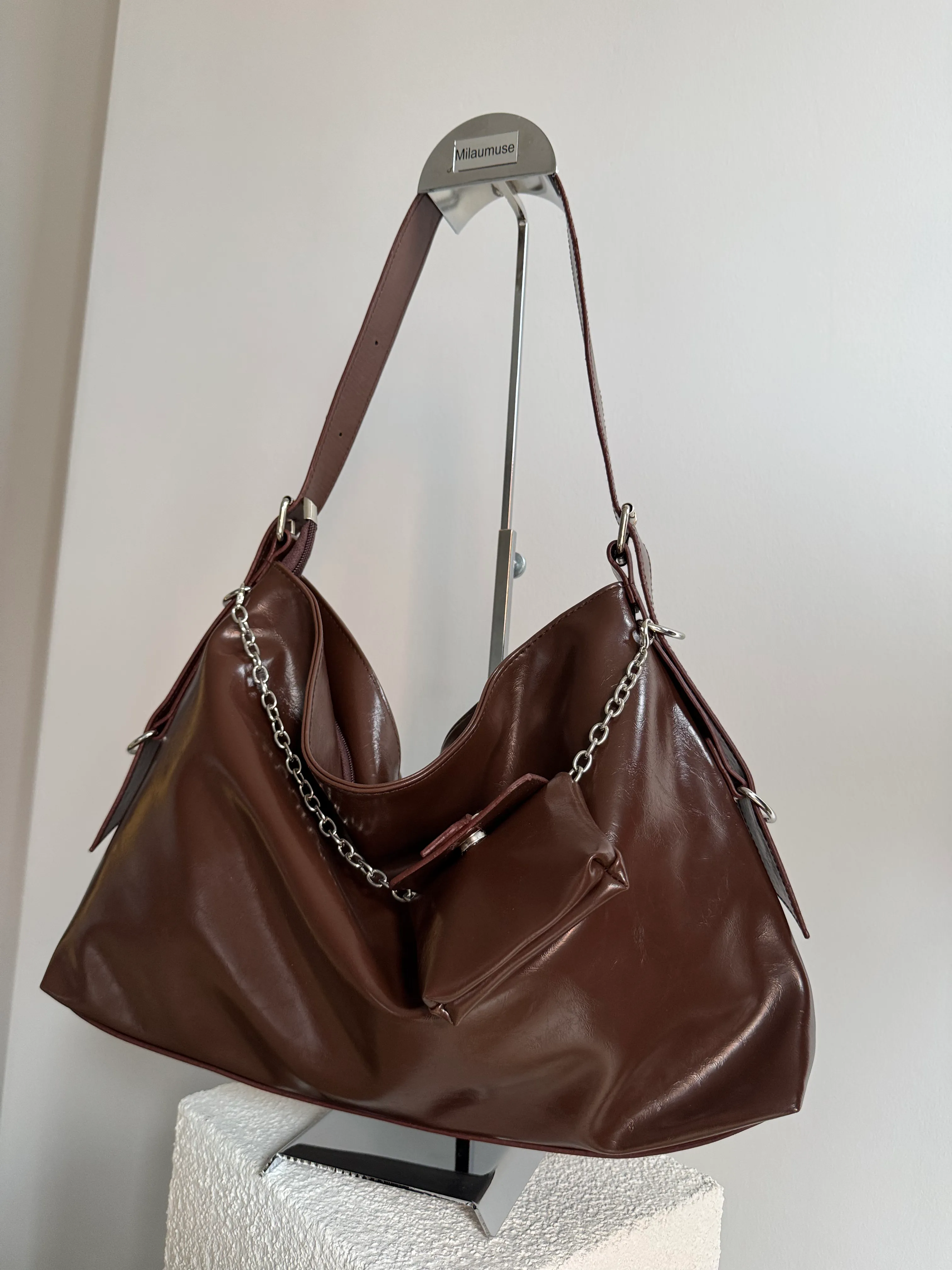 Campania El ve Omuz Zincirli  Bayan Çanta acıkahve