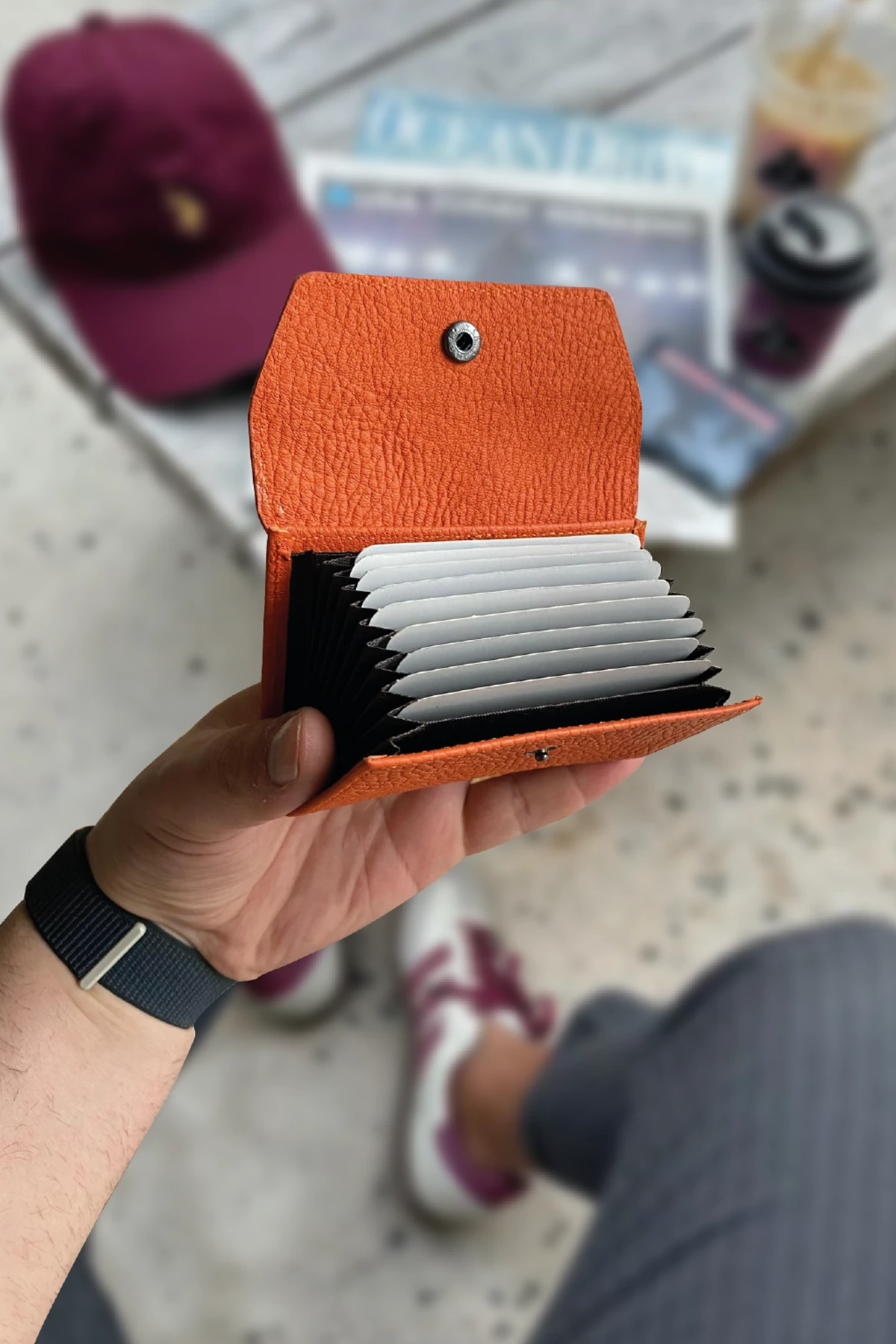 HAKİKİ DERİ AKORDİYON KARTLIK - Turuncu