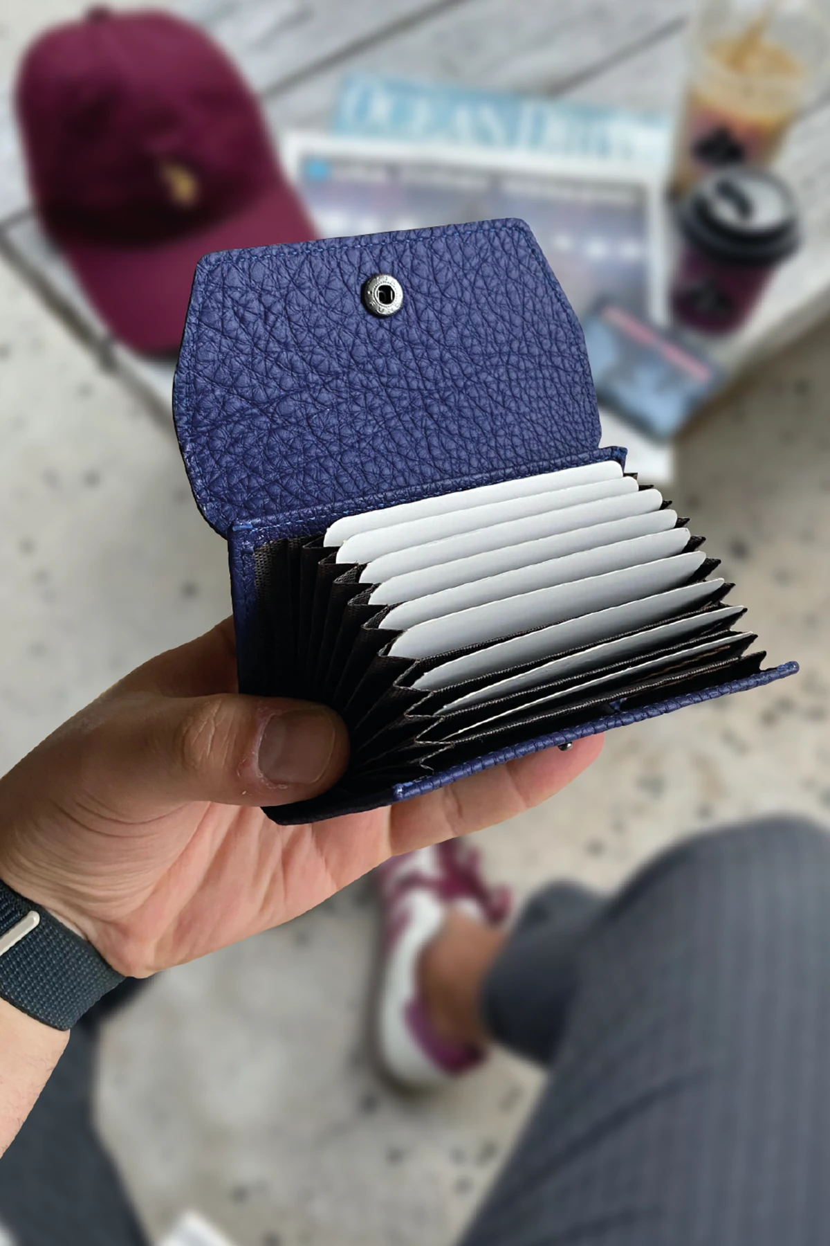 HAKİKİ DERİ AKORDİYON KARTLIK - Lacivert