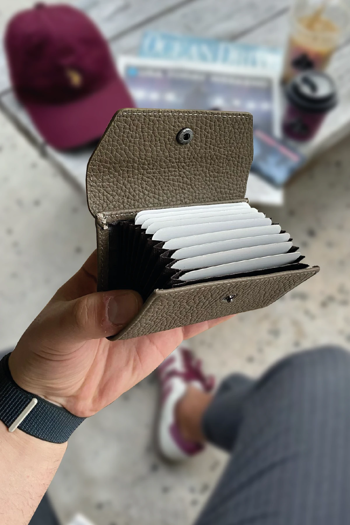 HAKİKİ DERİ AKORDİYON KARTLIK - Kahverengi