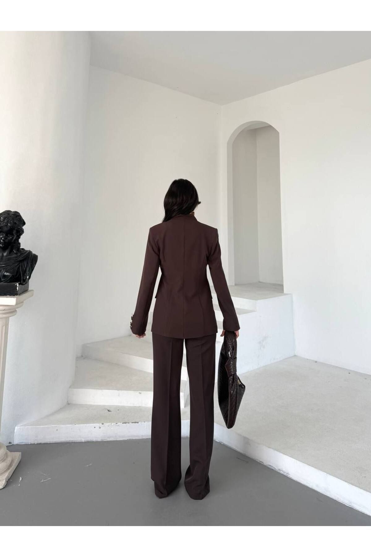Düğme Detaylı Blazer Ceket Pantolon Takım