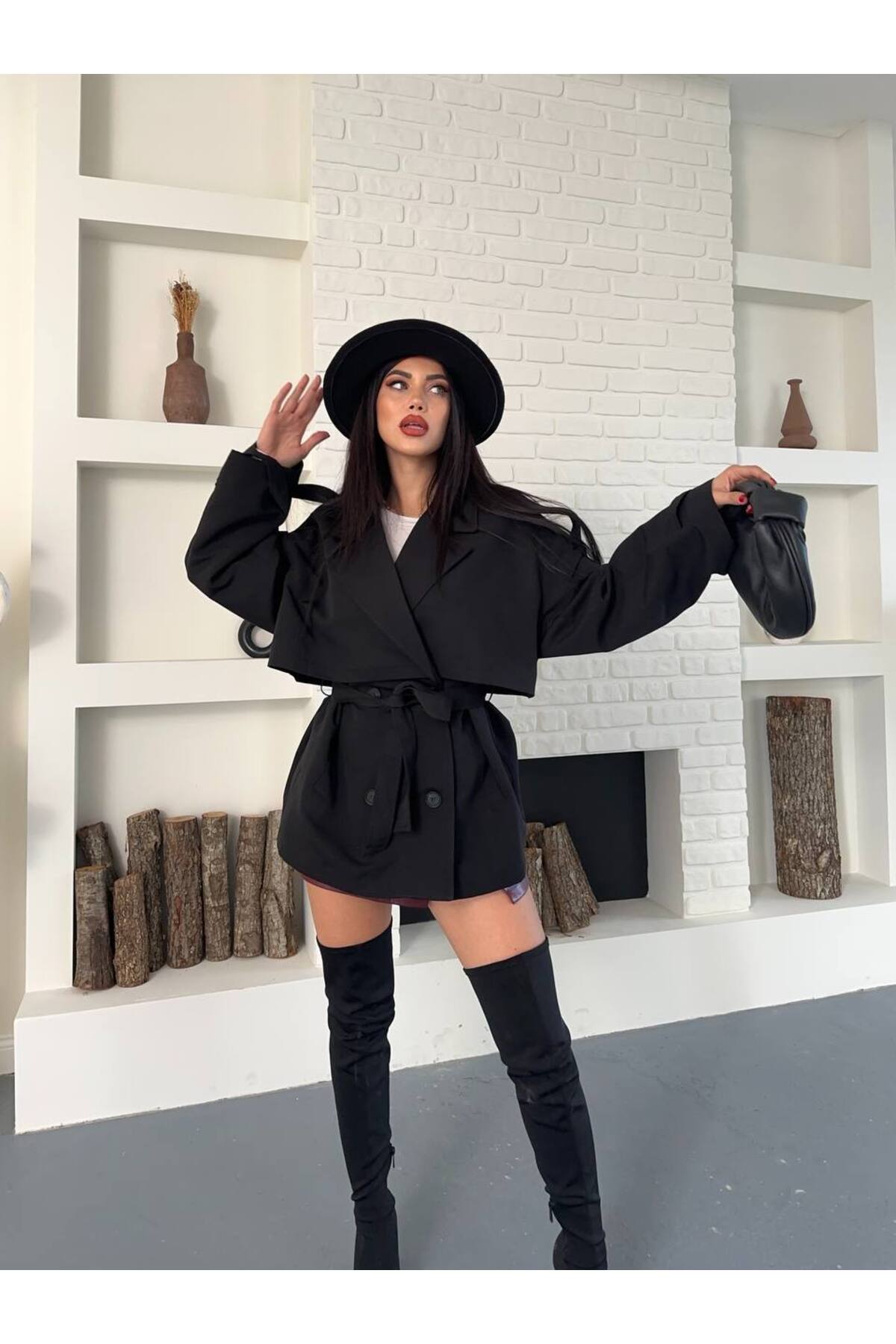 Düğmeli Kuşaklı Trençkot