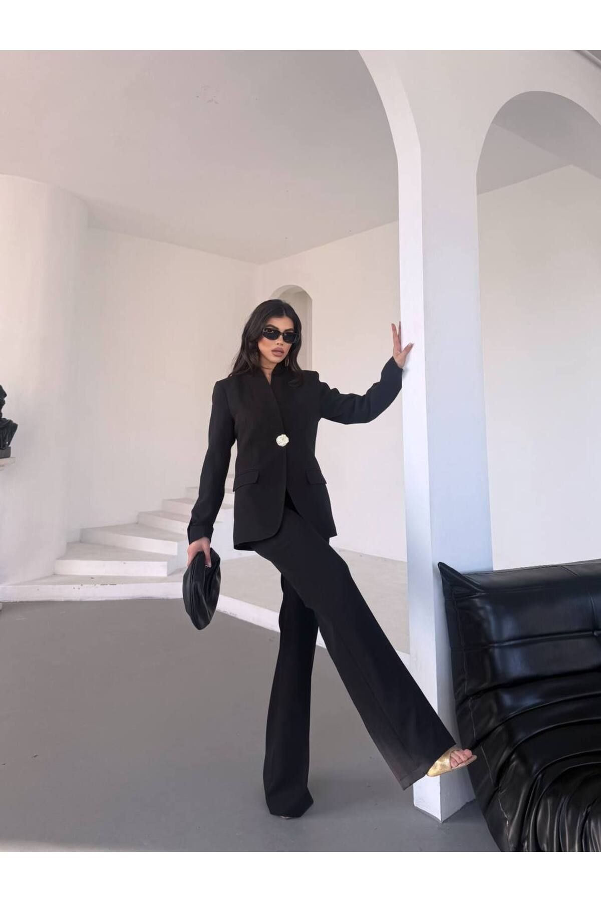Düğme Detaylı Blazer Ceket Pantolon Takım
