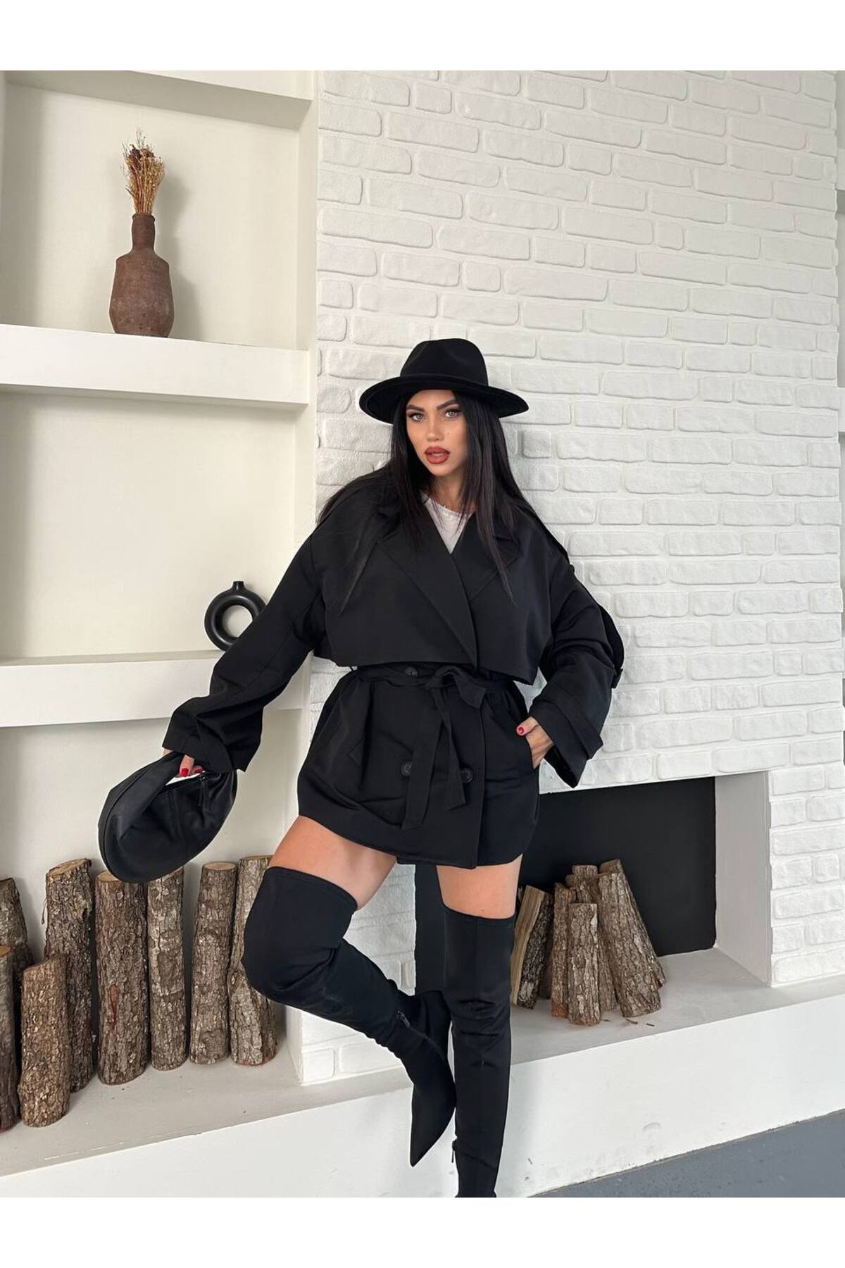 Düğmeli Kuşaklı Trençkot