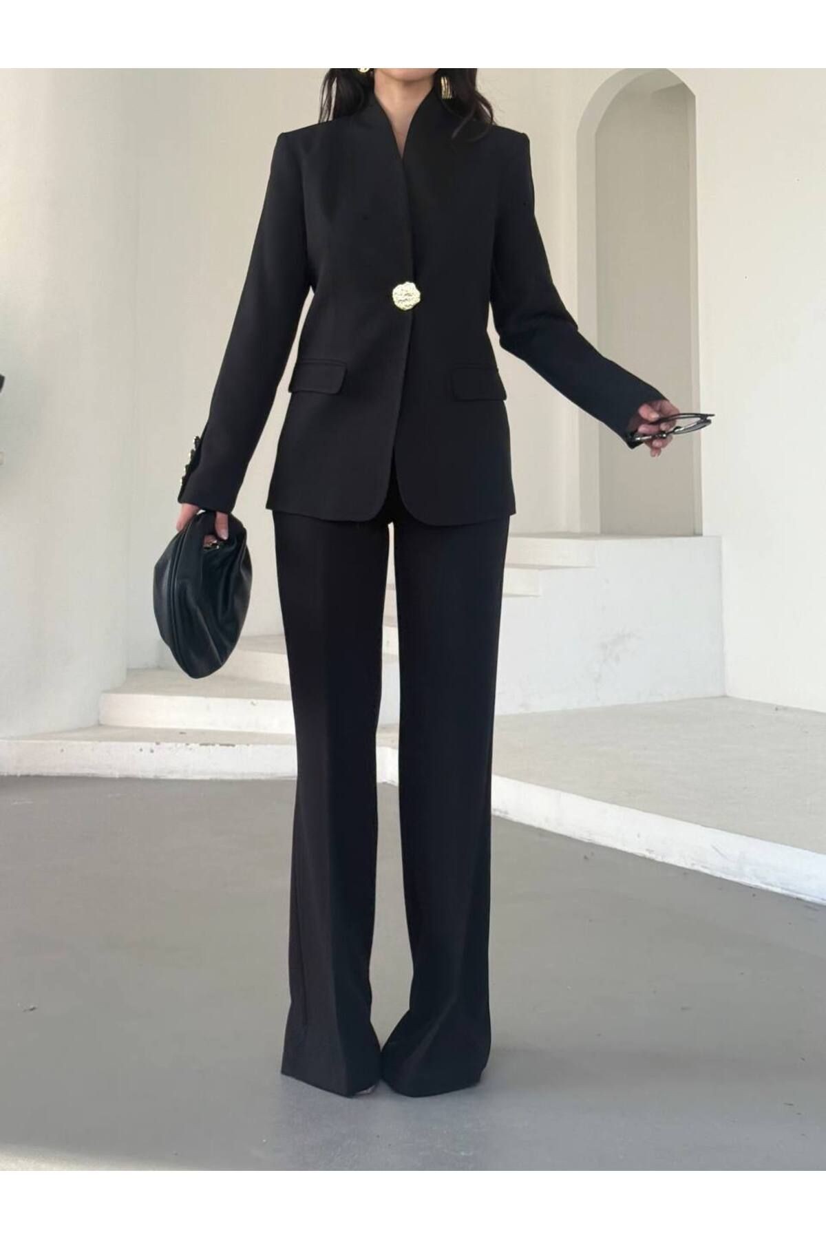 Düğme Detaylı Blazer Ceket Pantolon Takım