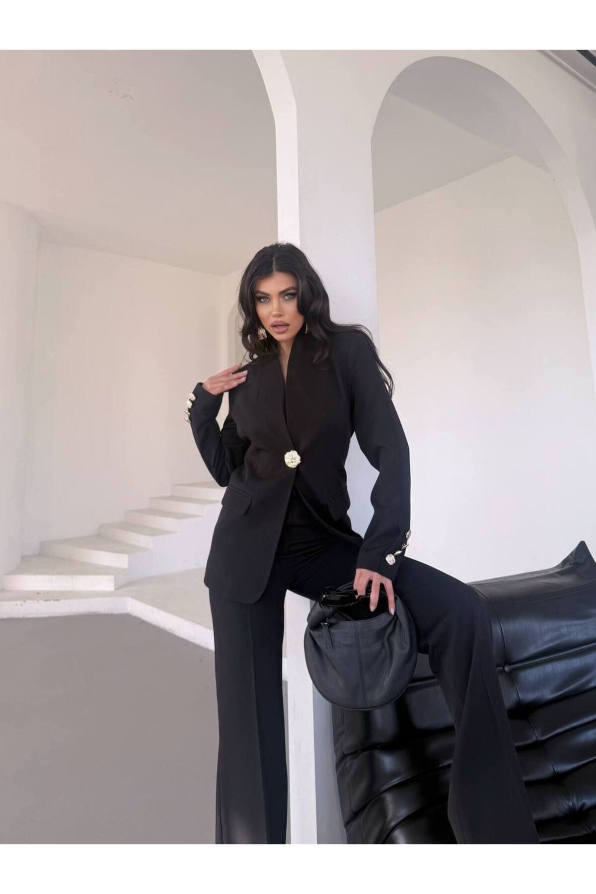 Düğme Detaylı Blazer Ceket Pantolon Takım