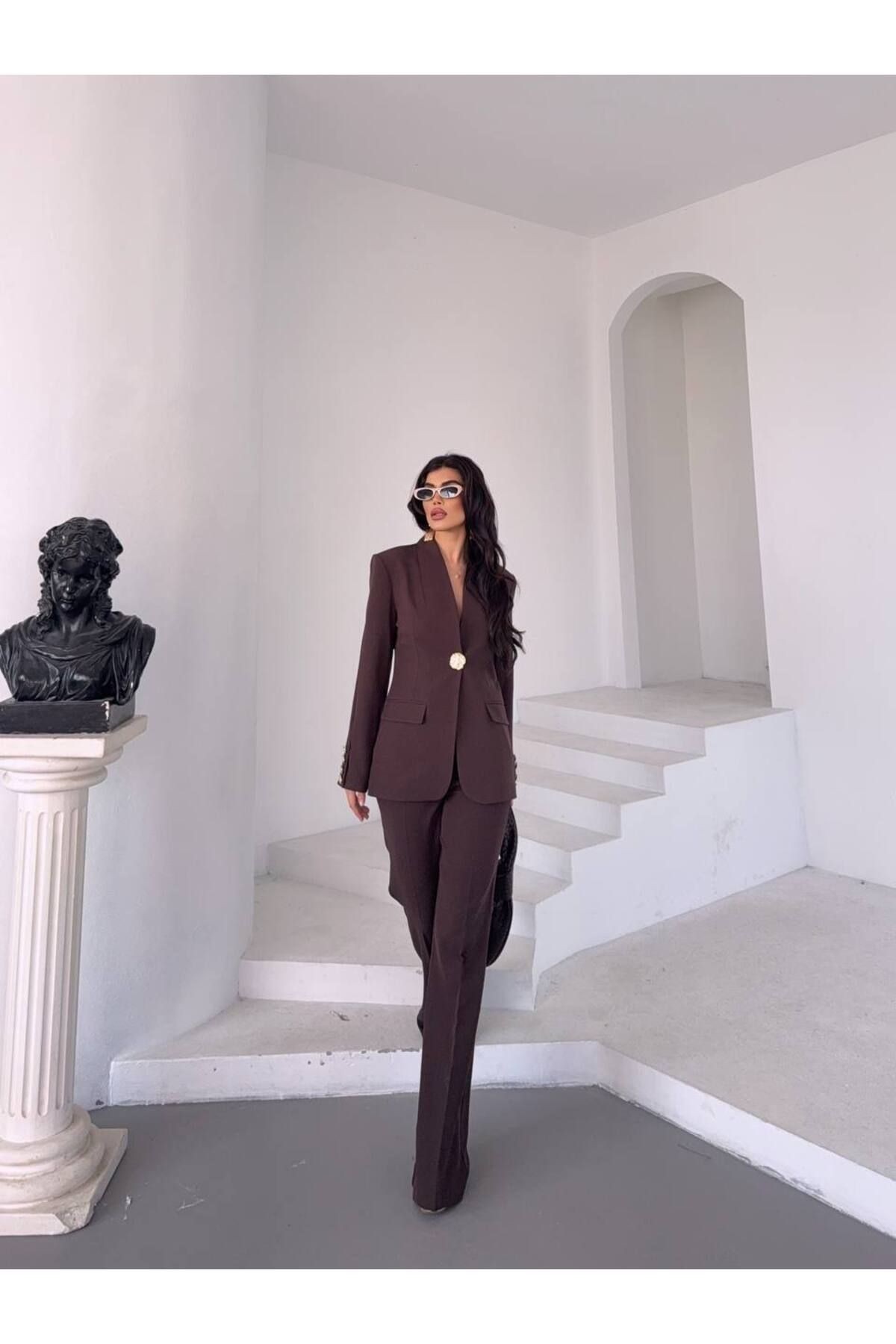 Düğme Detaylı Blazer Ceket Pantolon Takım