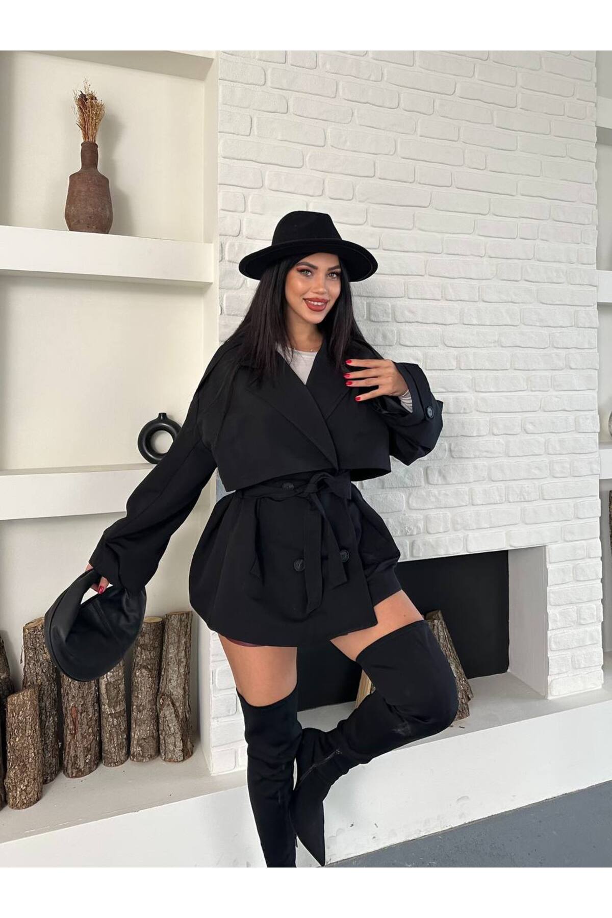 Düğmeli Kuşaklı Trençkot