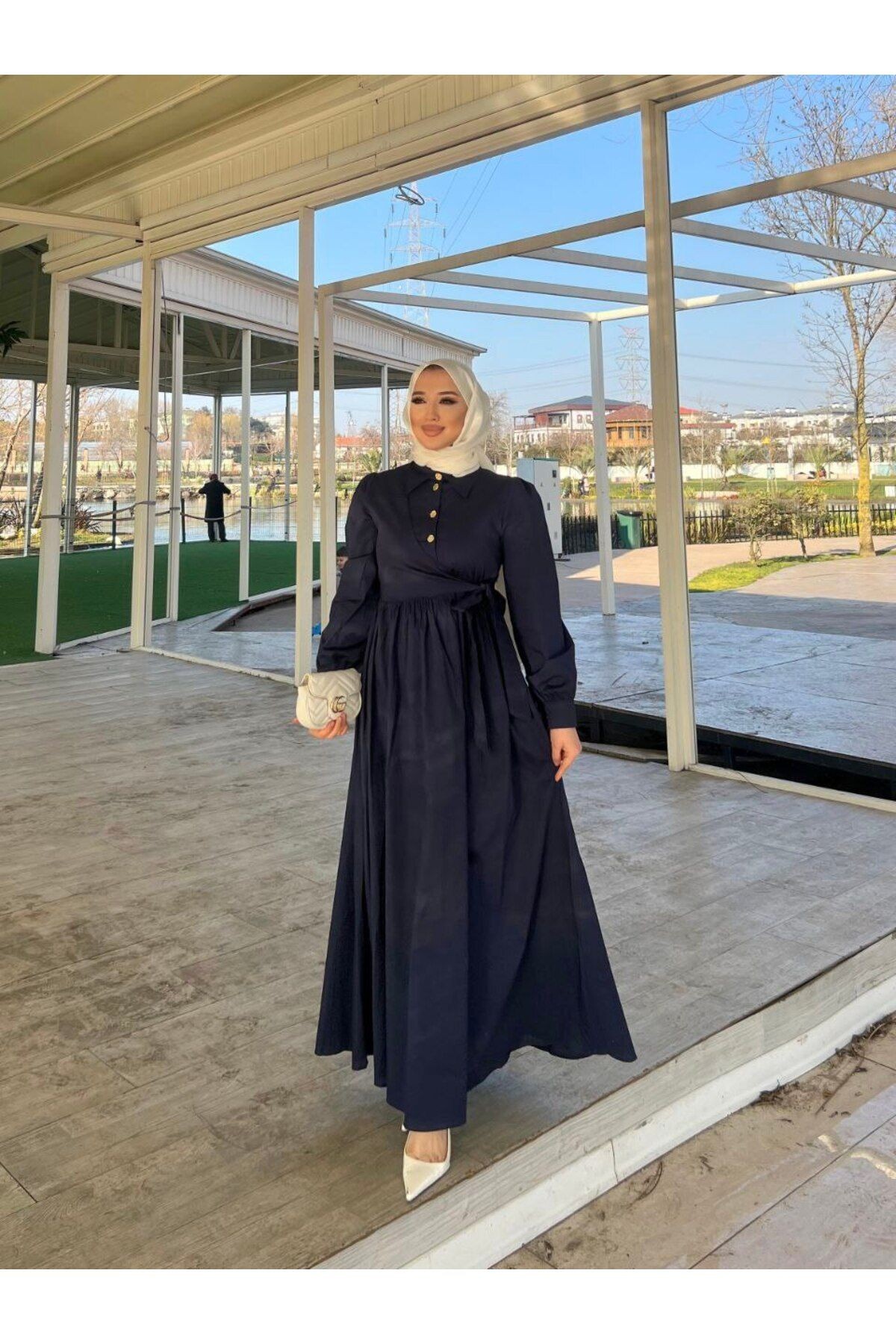 Düğmeli Yandan Bağlamalı Elbise