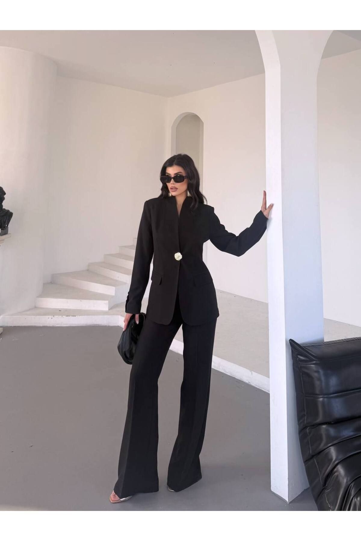 Düğme Detaylı Blazer Ceket Pantolon Takım