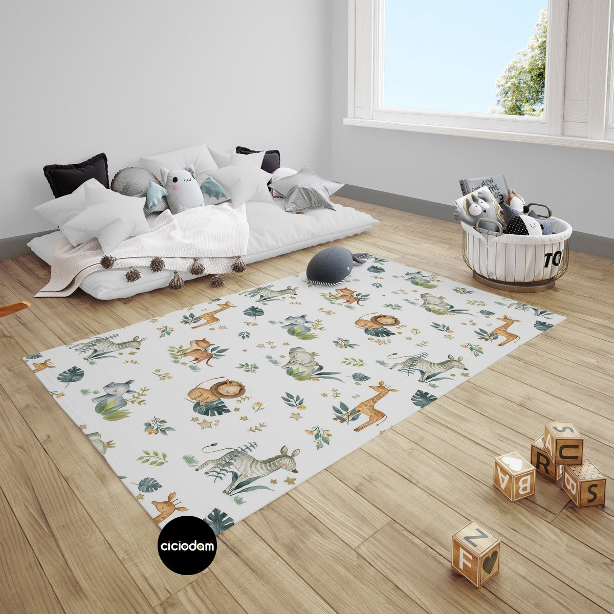 Aslanlı Zürafalı Tilkili Zebralı Filli Çocuk Odası Halısı 4214-2