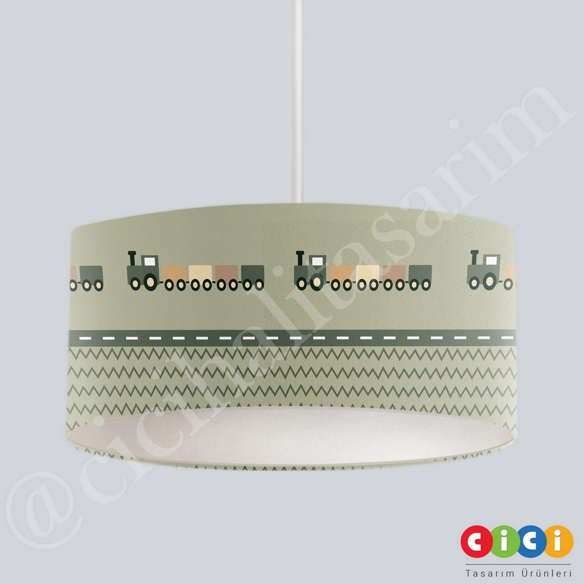 Yeşil Araba Tren Kamyon ve Gri Araba Yol Oyun Çocuk Odası Avize