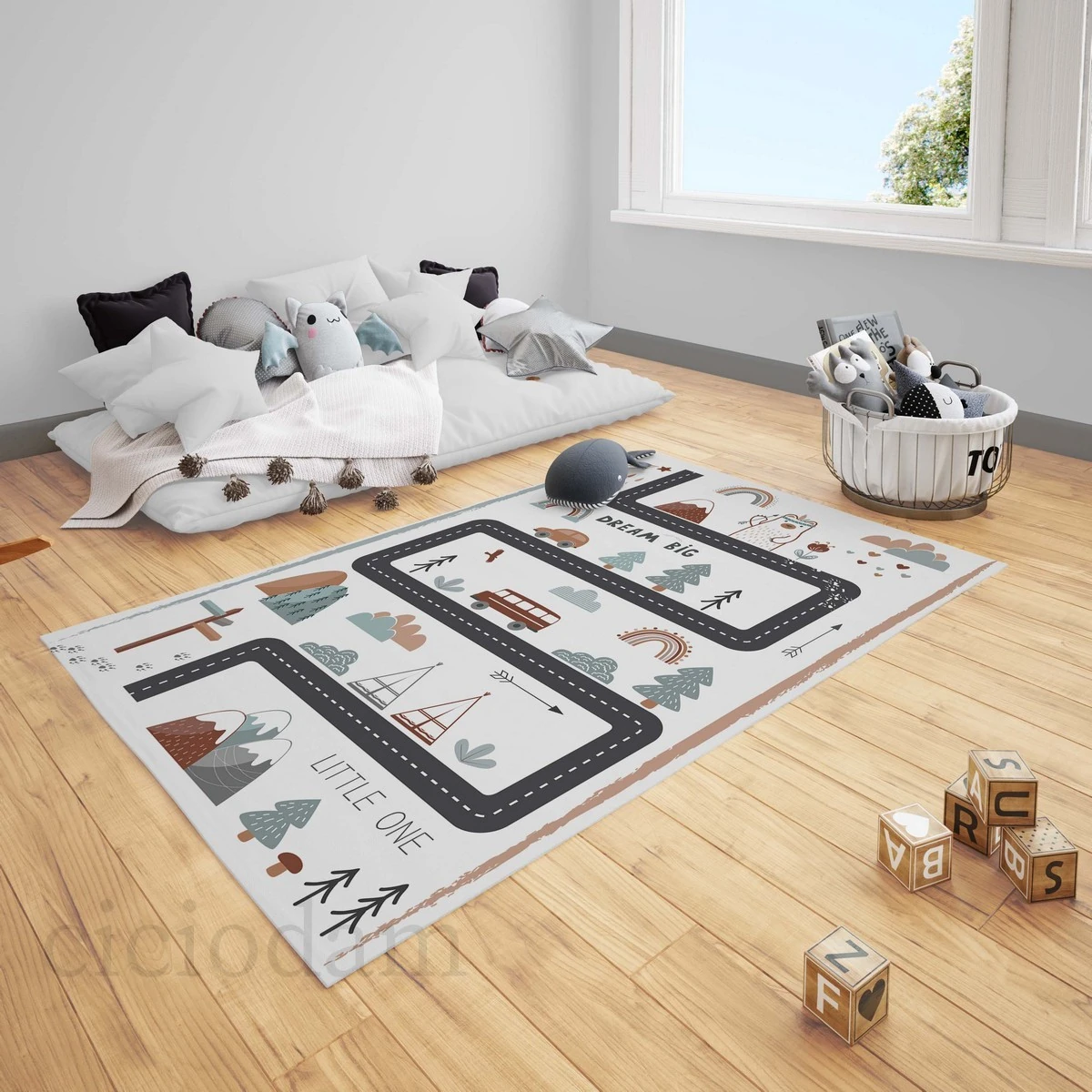 Dream Big Lıttle One Araba Yol Oyun Çocuk Halısı