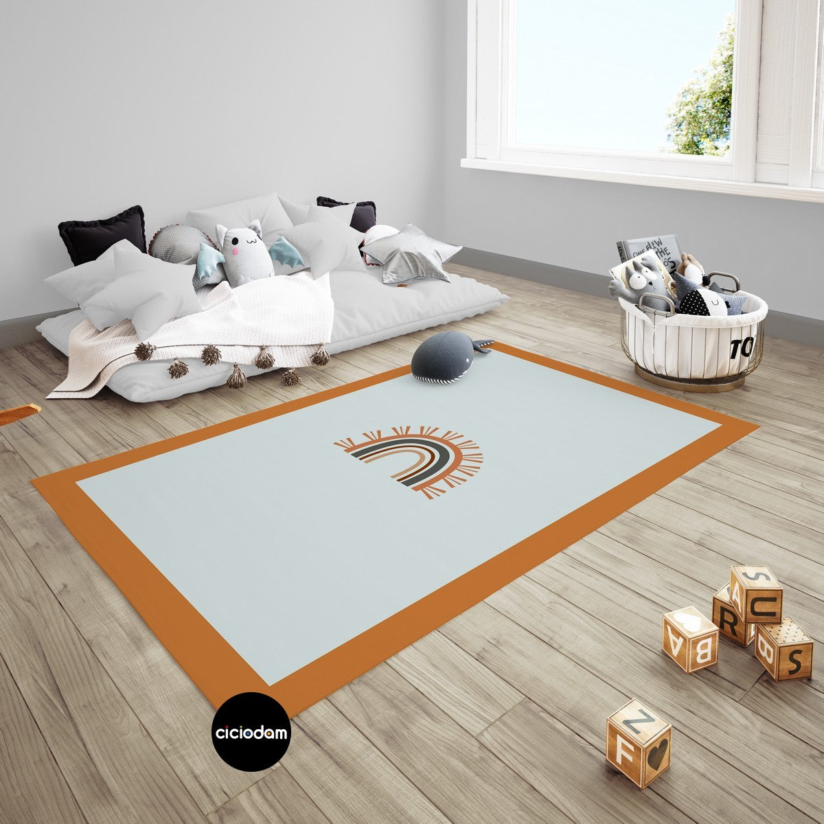 Saçaklı Gökkuşağı Bordürlü Çocuk Odası Halısı 4213