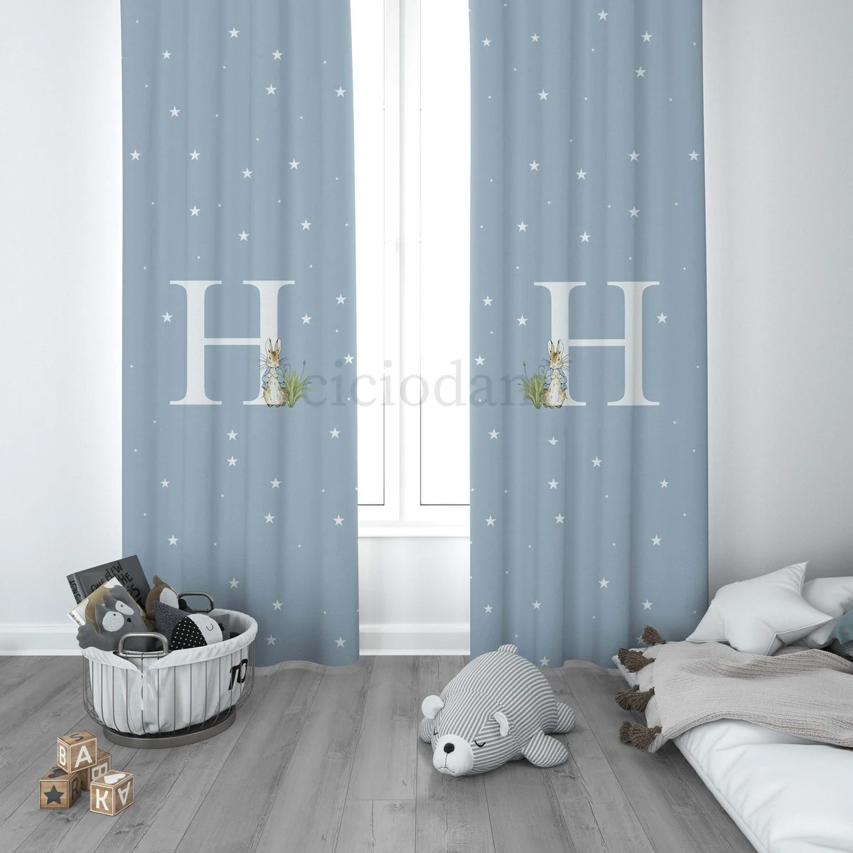 Havuçlu Tavşan Yıldızlar Çocuk Odası Perdesi