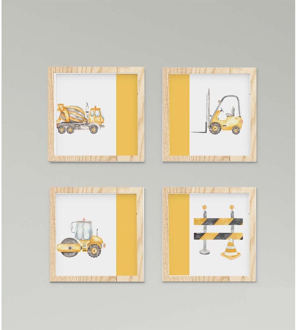 Sarı İnşaat Arabaları Duvar Tablo