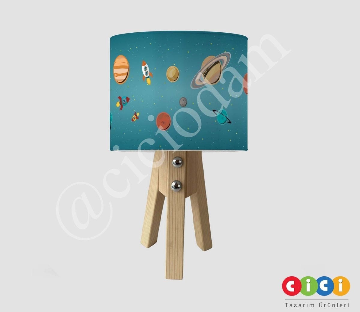 Roket Gezegenler ve Yıldızlar Uzay Çocuk Odası Abajur