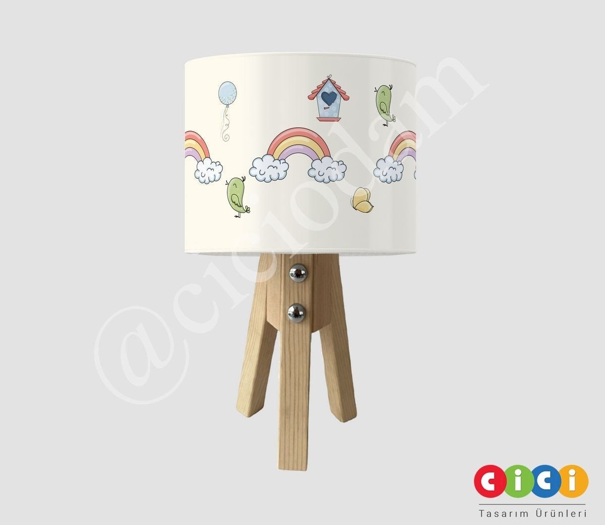 Gökkuşağı Bulut Kuş Güneş ve Seksek Oyun Çocuk Odası Abajur