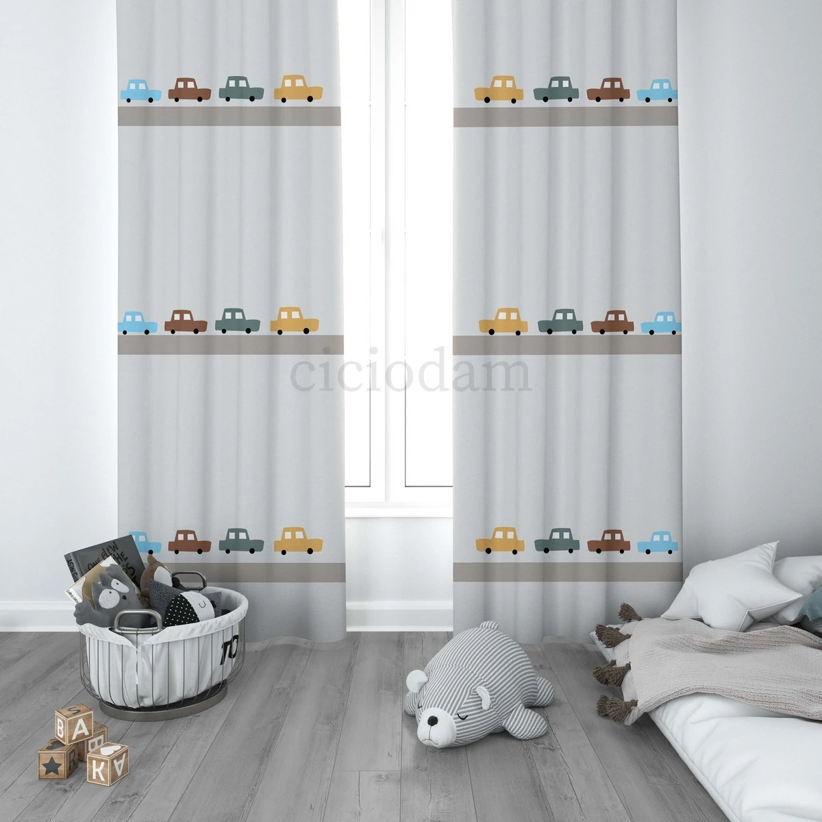 Arabalar ve Yol Oyun Çocuk Odası Perdesi