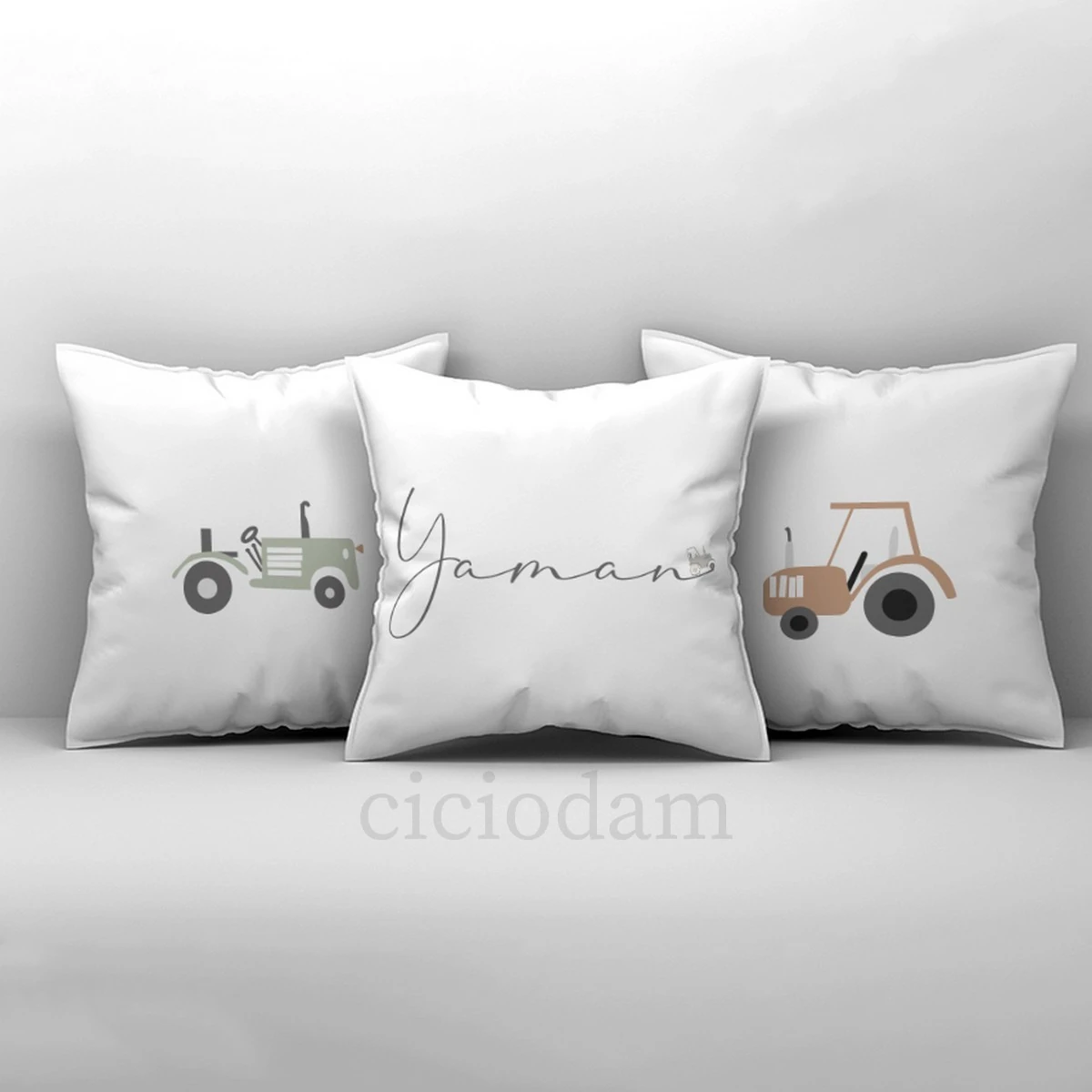 Renkli Traktörler Yol Kırlent Kılıfı