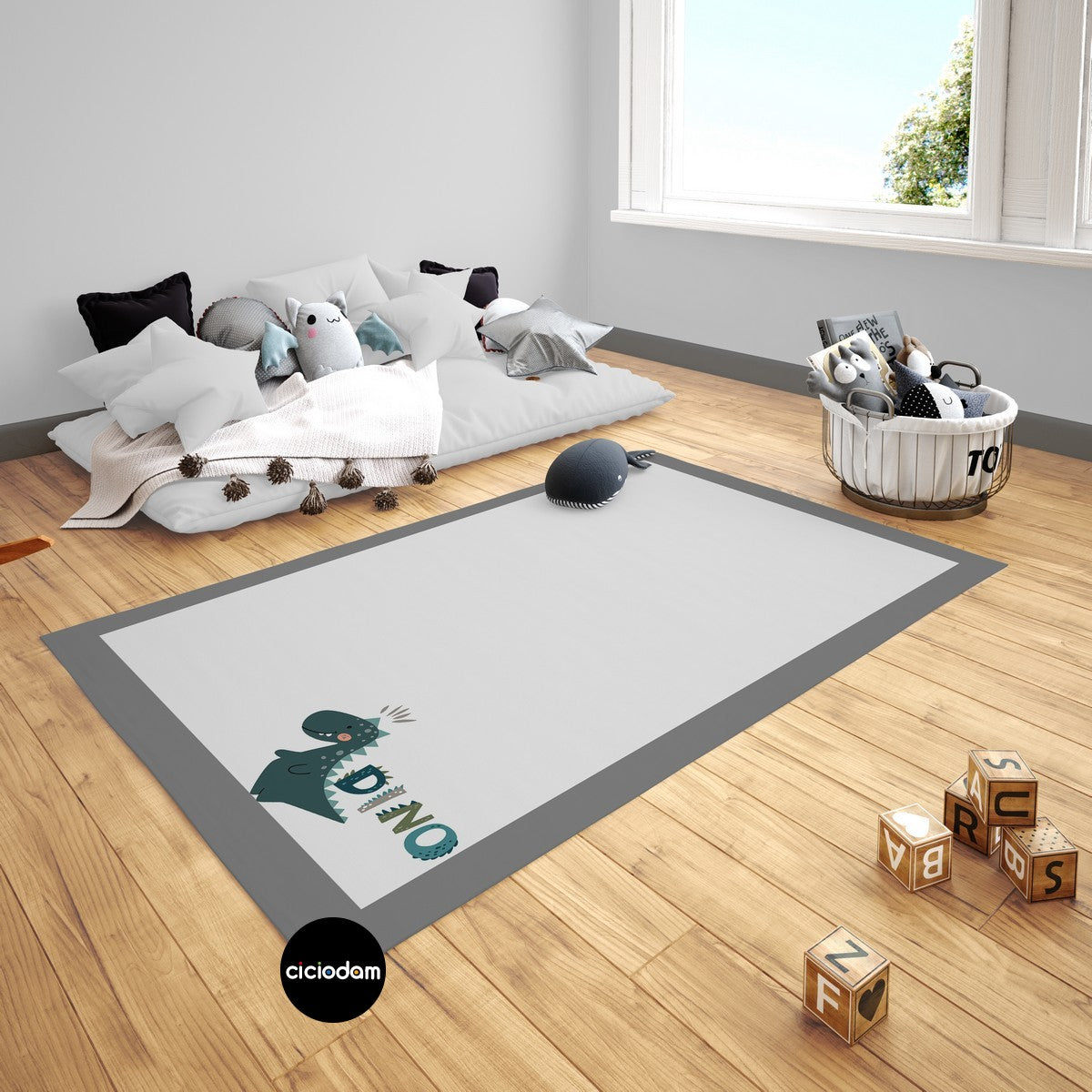 Sevimli Dinozorlu Bordürlü Çocuk Odası Halısı 4223