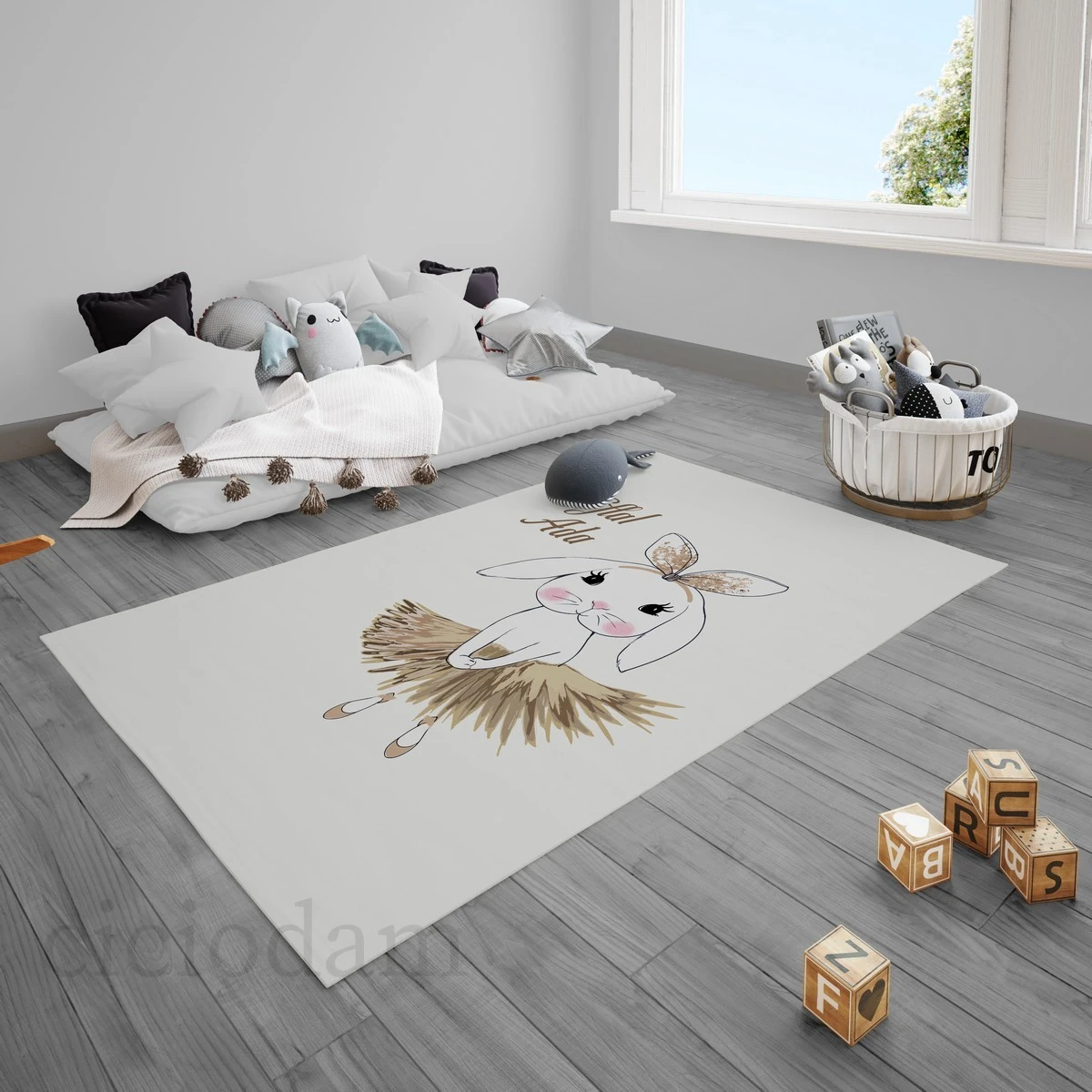 Kahverengi Etekli Tavşan Çocuk Halısı