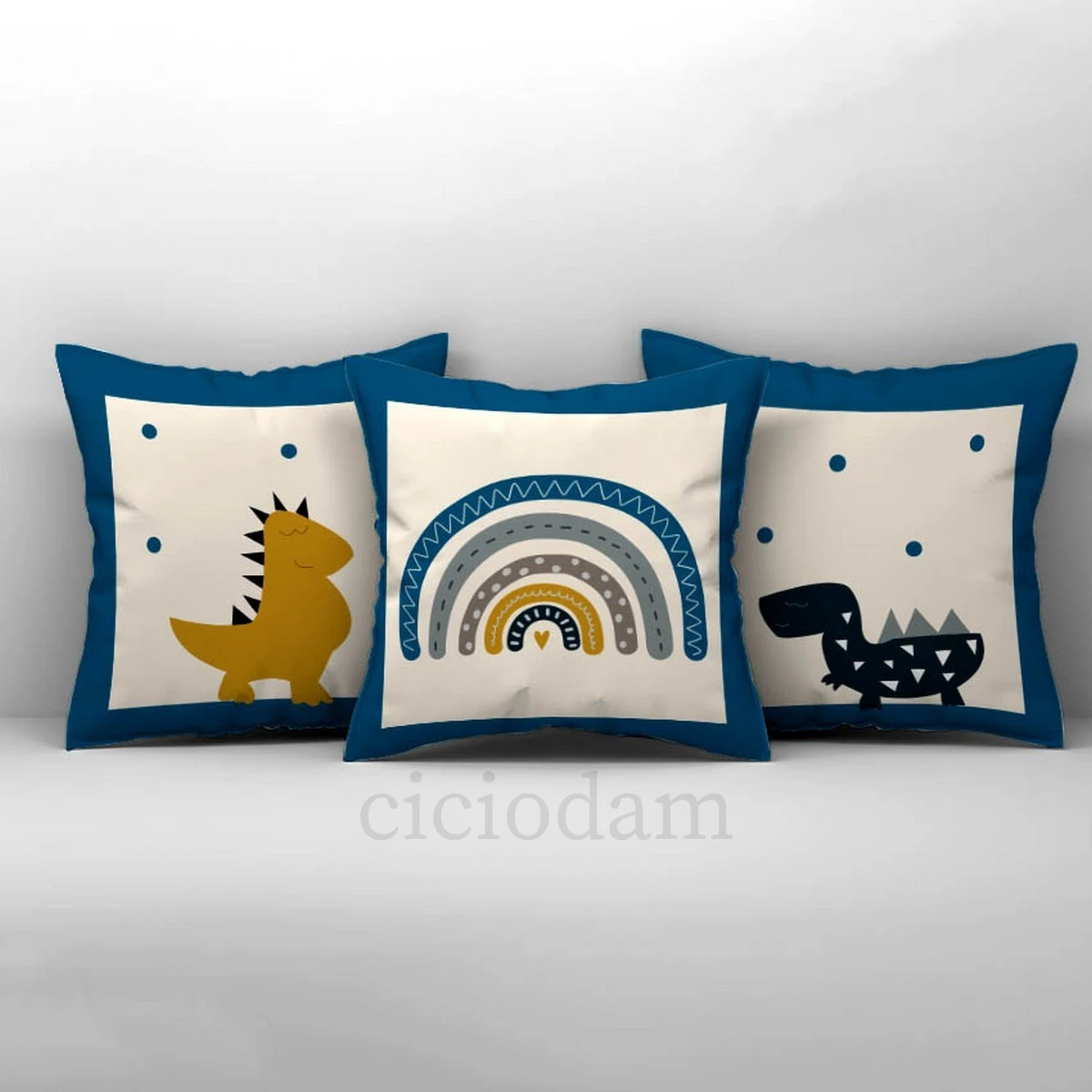 Renkli Dinazorlar Ve Puantiyeler Kırlent Kılıfı