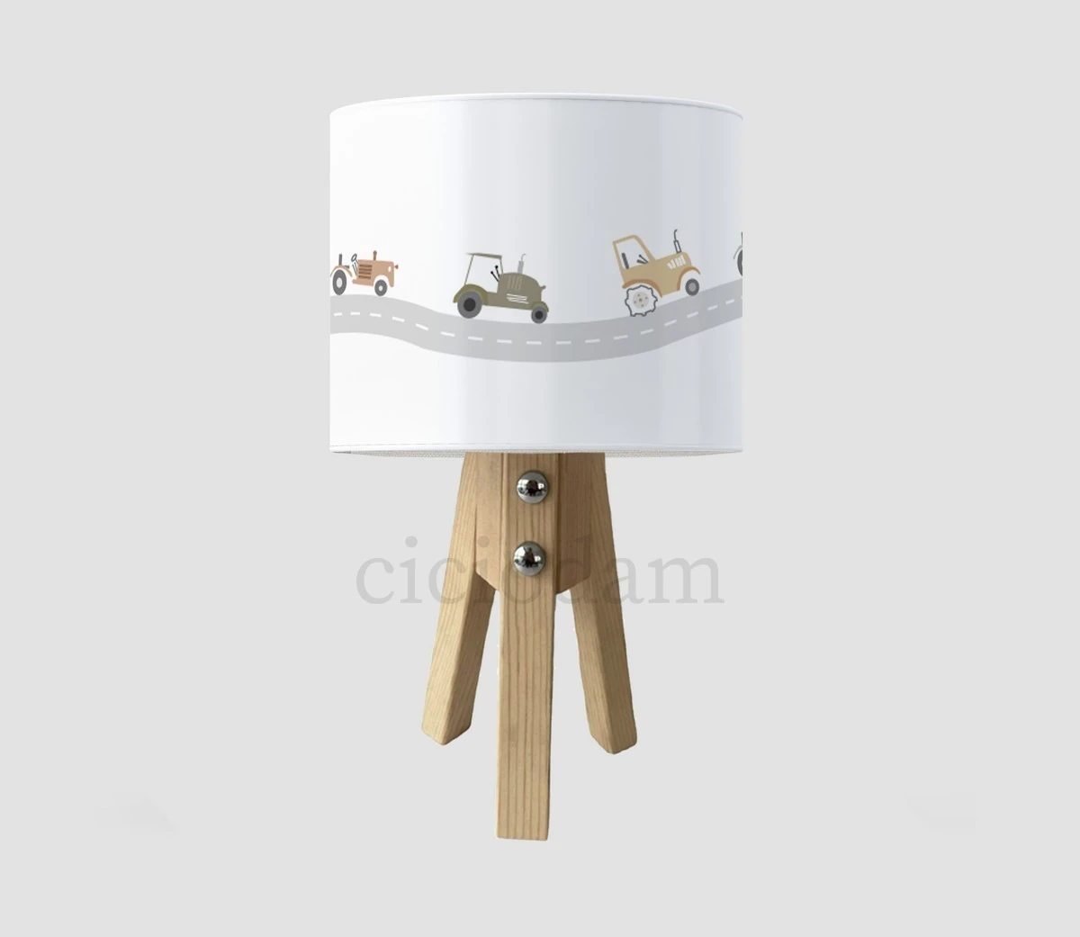 Renkli Traktörler Yol Çocuk Odası Abajur