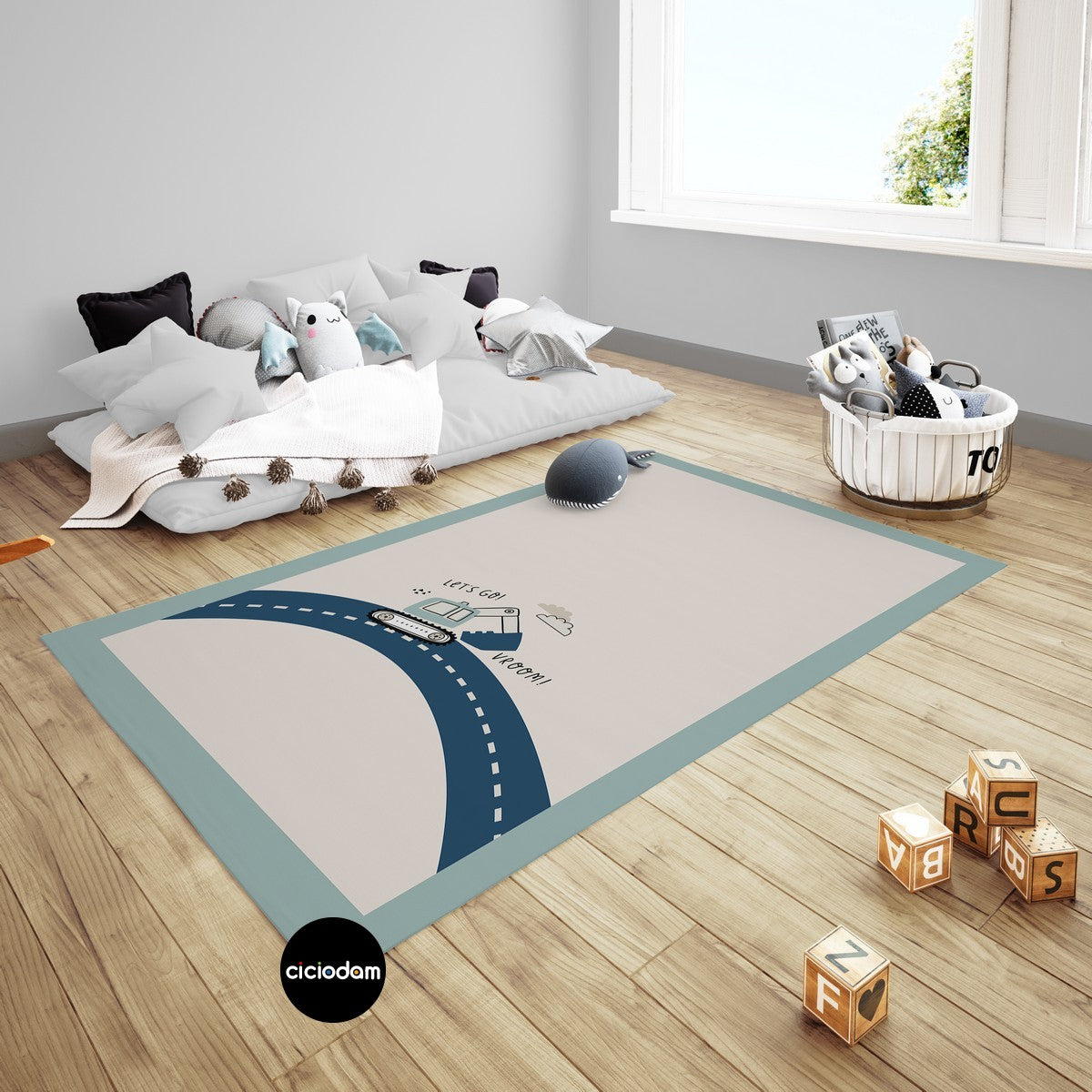 Araba Yollu İnşaat Arabası Çocuk Odası Halısı 4237