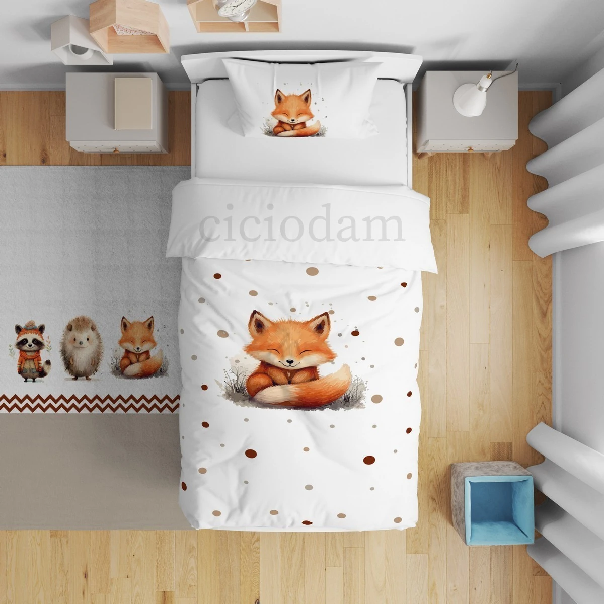 Gülen Tilki Ve Puantiyeler Çocuk Yatak Örtüsü