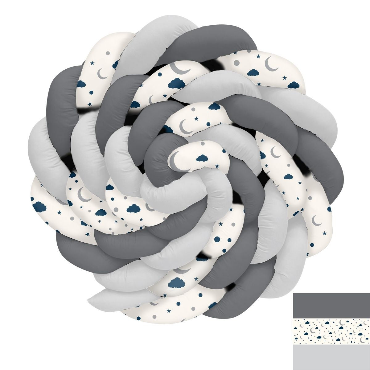 Lacivert Gri Puantiyeler Ay Yıldız ve Bulutlar Örgü Korumalık