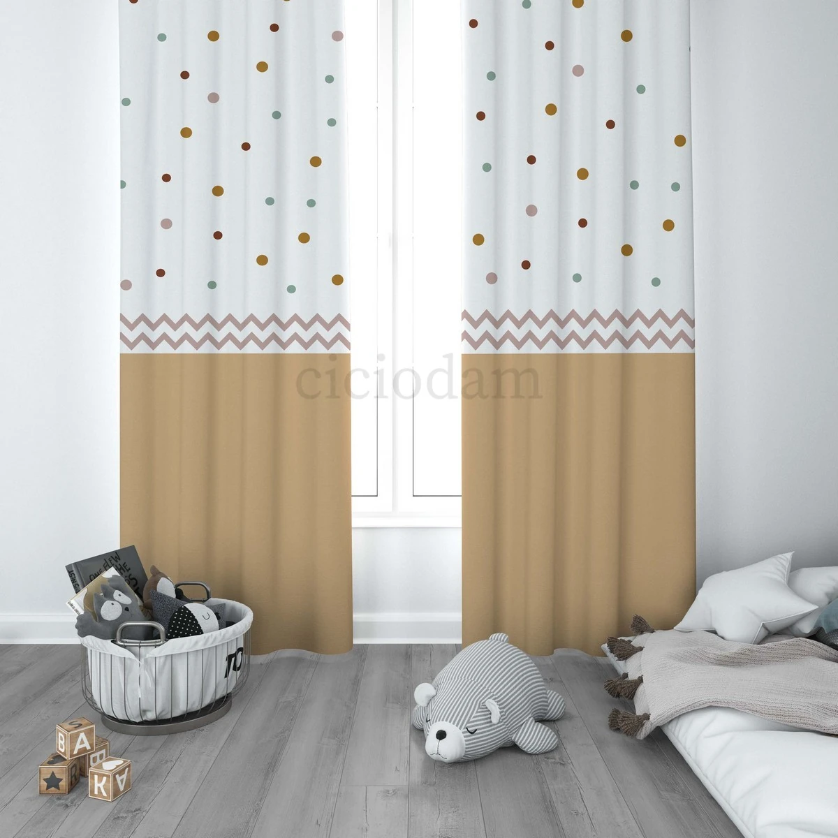 Renkli Gökkuşağı Seksek ve Puantiyeler Çocuk Odası Perdesi