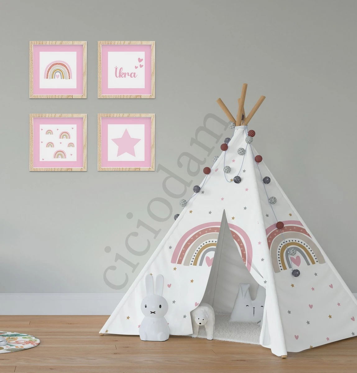 Gökkuşağı Seksek Kalp Yıldız Oyun Çadırı