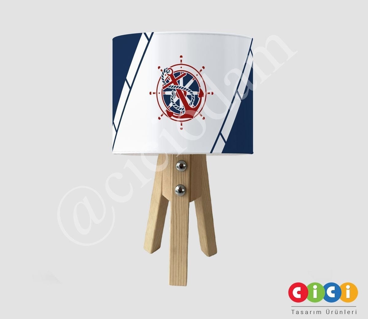 Kırmızı Lacivert Çapa Dümen Denizci Çocuk Odası Abajur