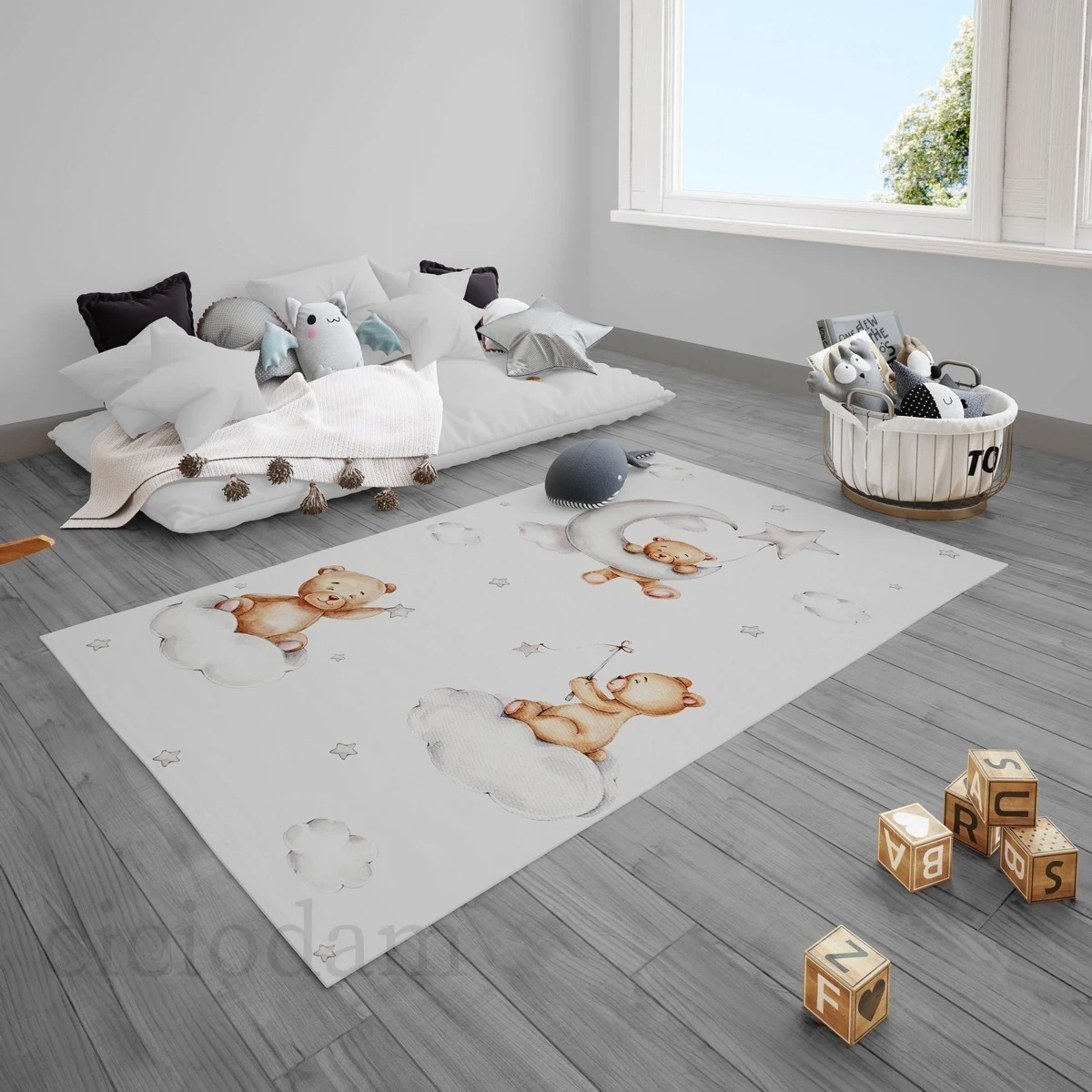 Bulut Üzerinde Ayı Yıldızlar Çocuk Halısı