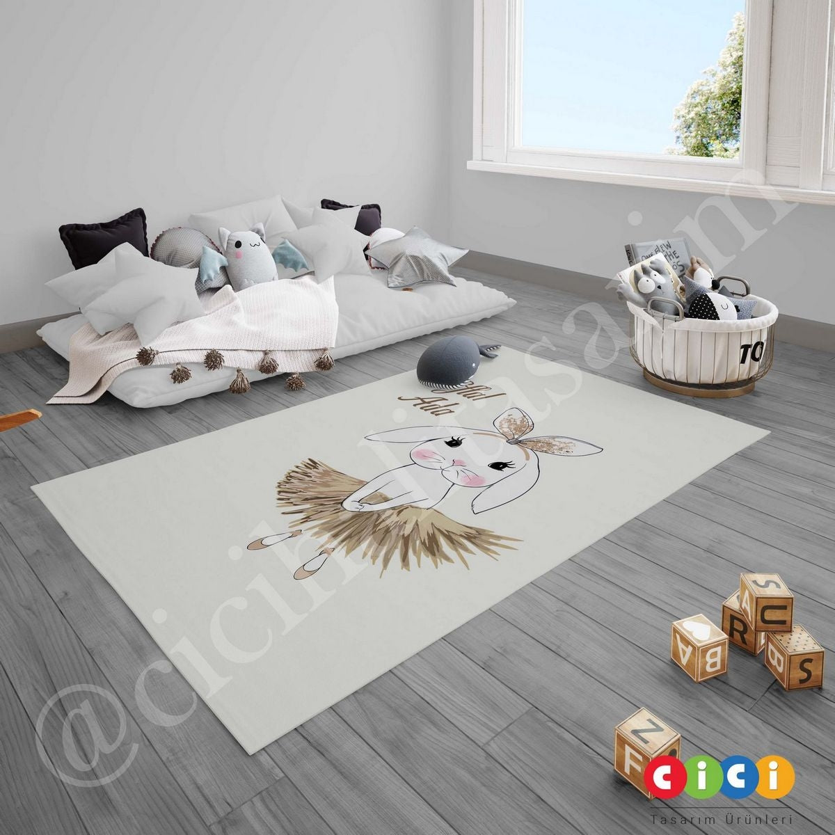 Kahverengi Etekli Tavşan Çocuk Halısı