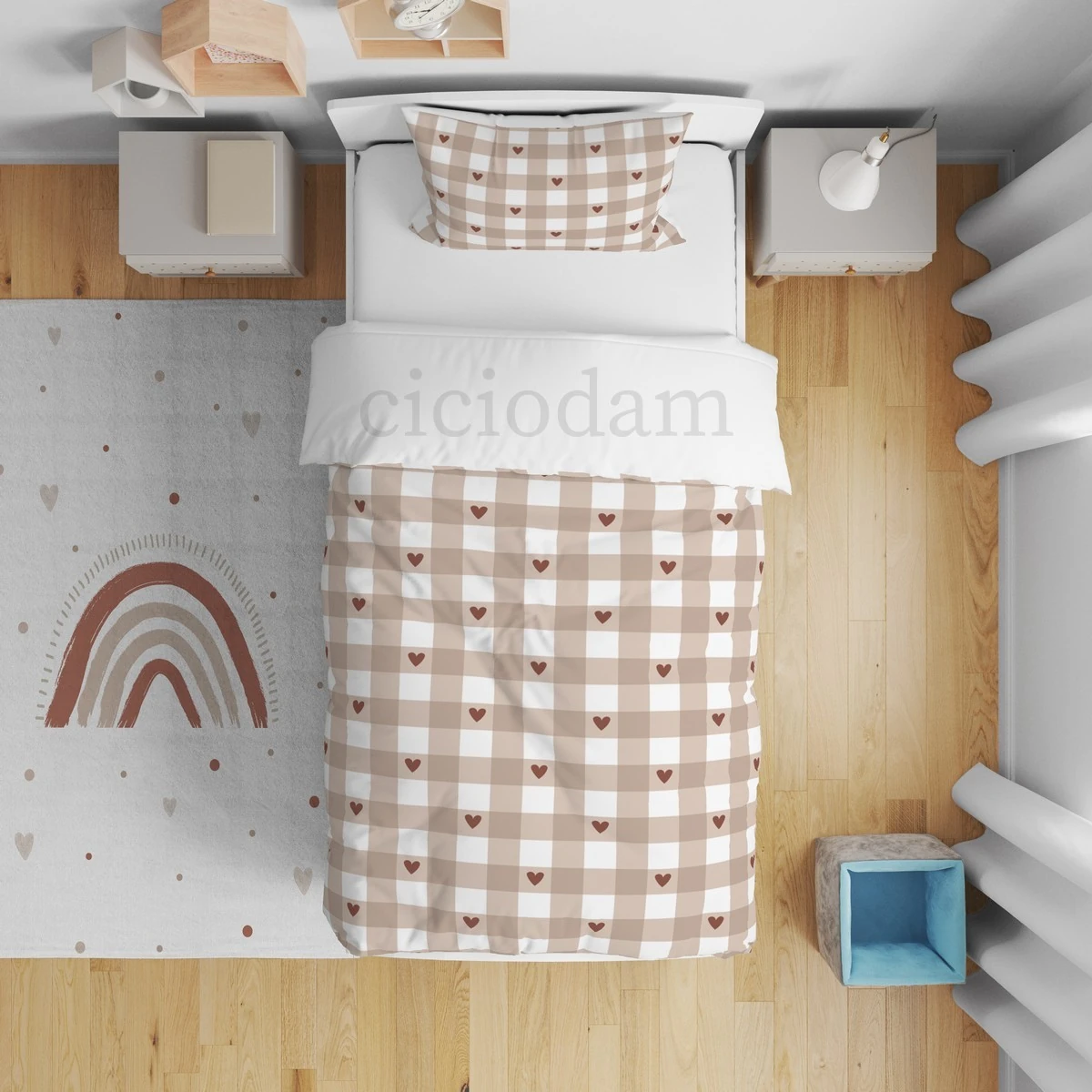 Gökkuşağı Puantiye Pitikare Ve Kalpler Yatak Örtüsü