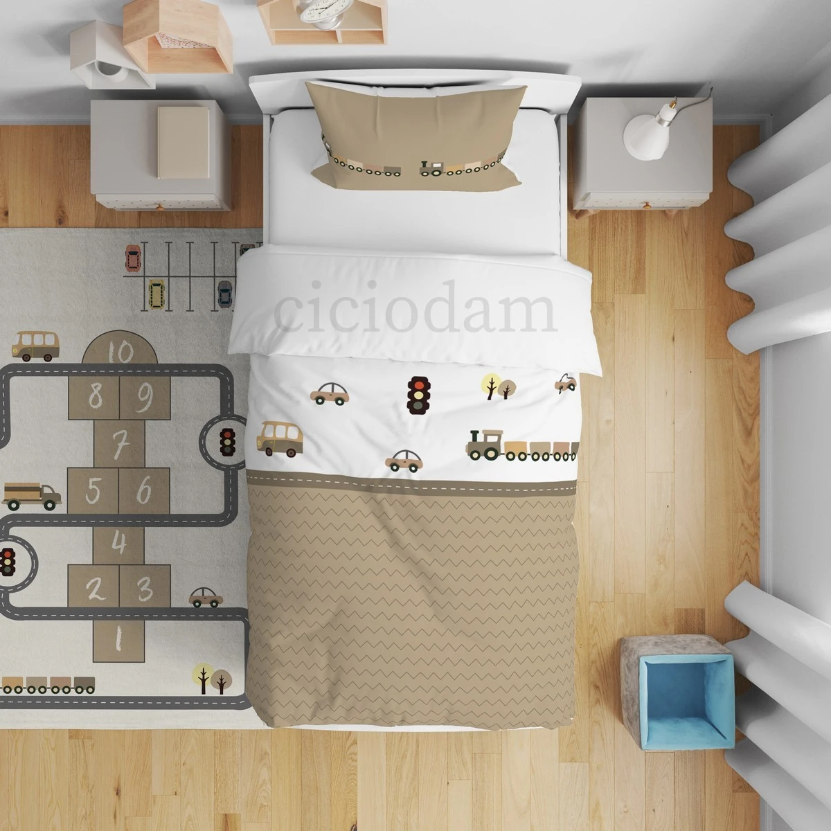 Kahverengi Araba Tren Kamyon ve Araba Yol Yatak Örtüsü