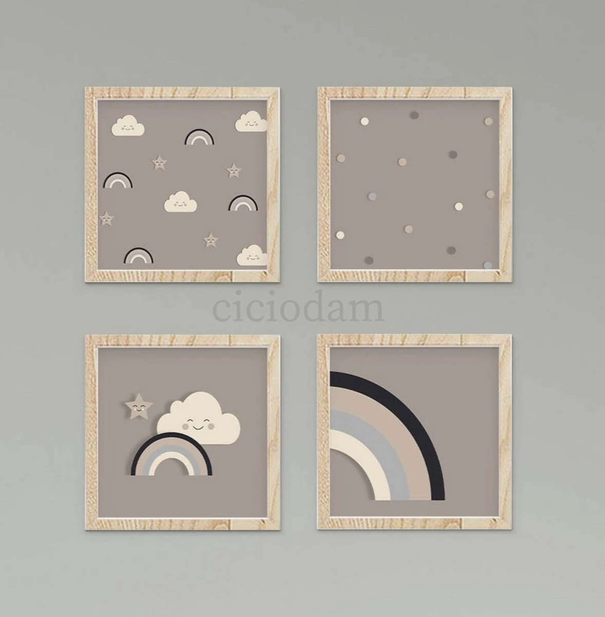 Gökkuşağı Ve Gülen Bulut Yıldız Duvar Tablo