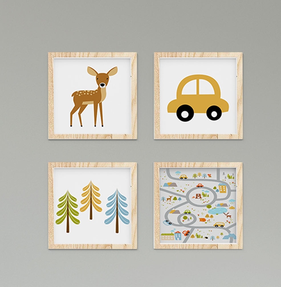 Beyaz Zemin Üzerine Araba Yolu ve Oyun Temalı 338 Duvar Tablo